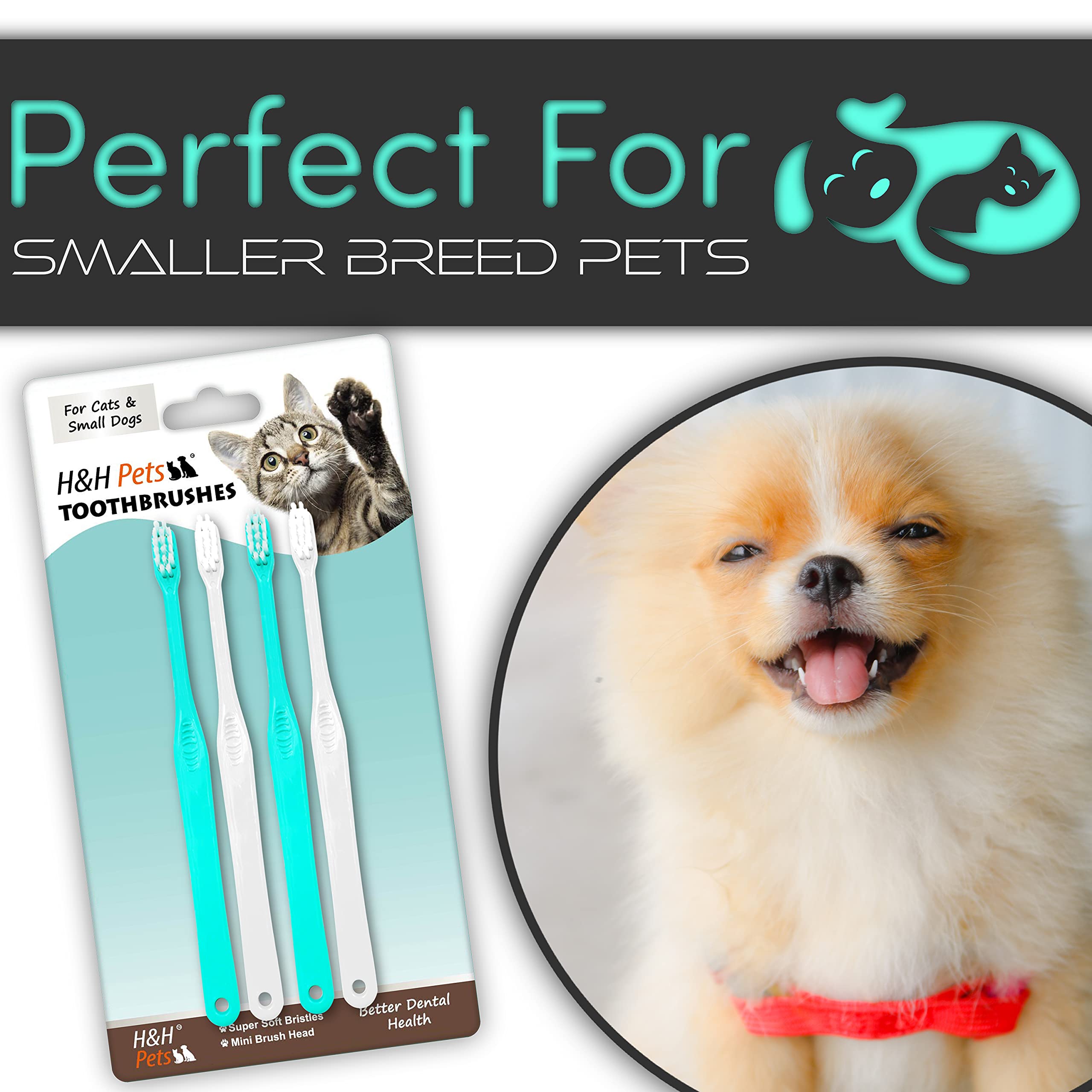 H&H Pets Cepillo de dientes profesional para perro, gato, cepillo de dientes para perro, cepillo de dientes para gato