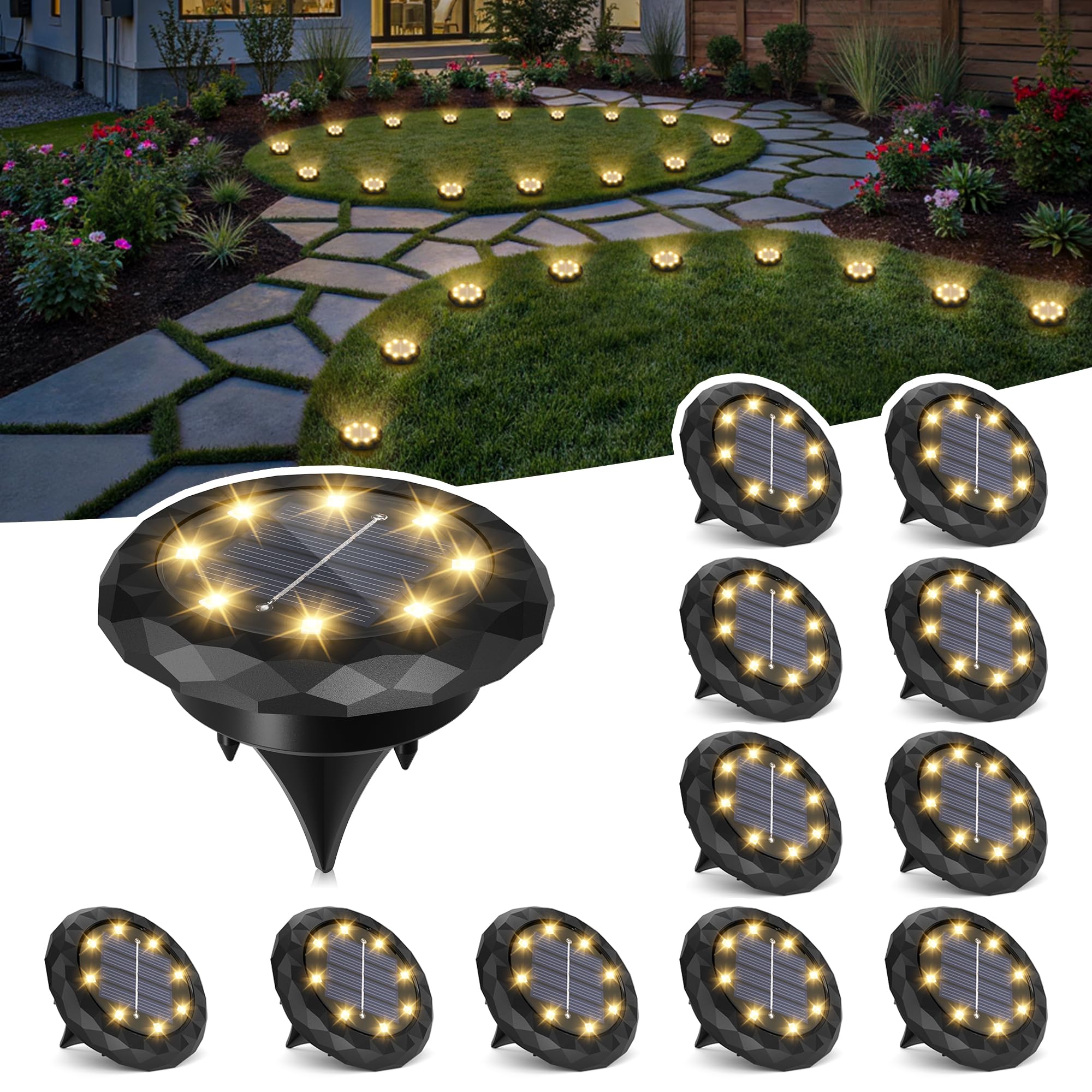 TYHBRV Mini Solar Ground Lights, Solar Lights Outdoor, Landscape Lighting for Garden Pathway Driveway Walkway