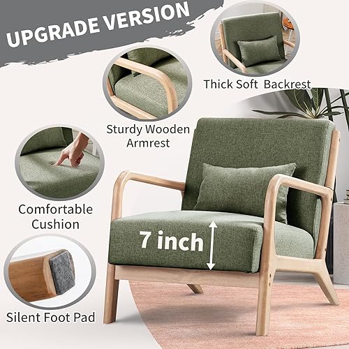 Miniatura 3 de ANJHOME Silla decorativa moderna de mediados de siglo, cómoda silla de lectura de tela con marco de madera maciza, sillón de fácil montaje para sala