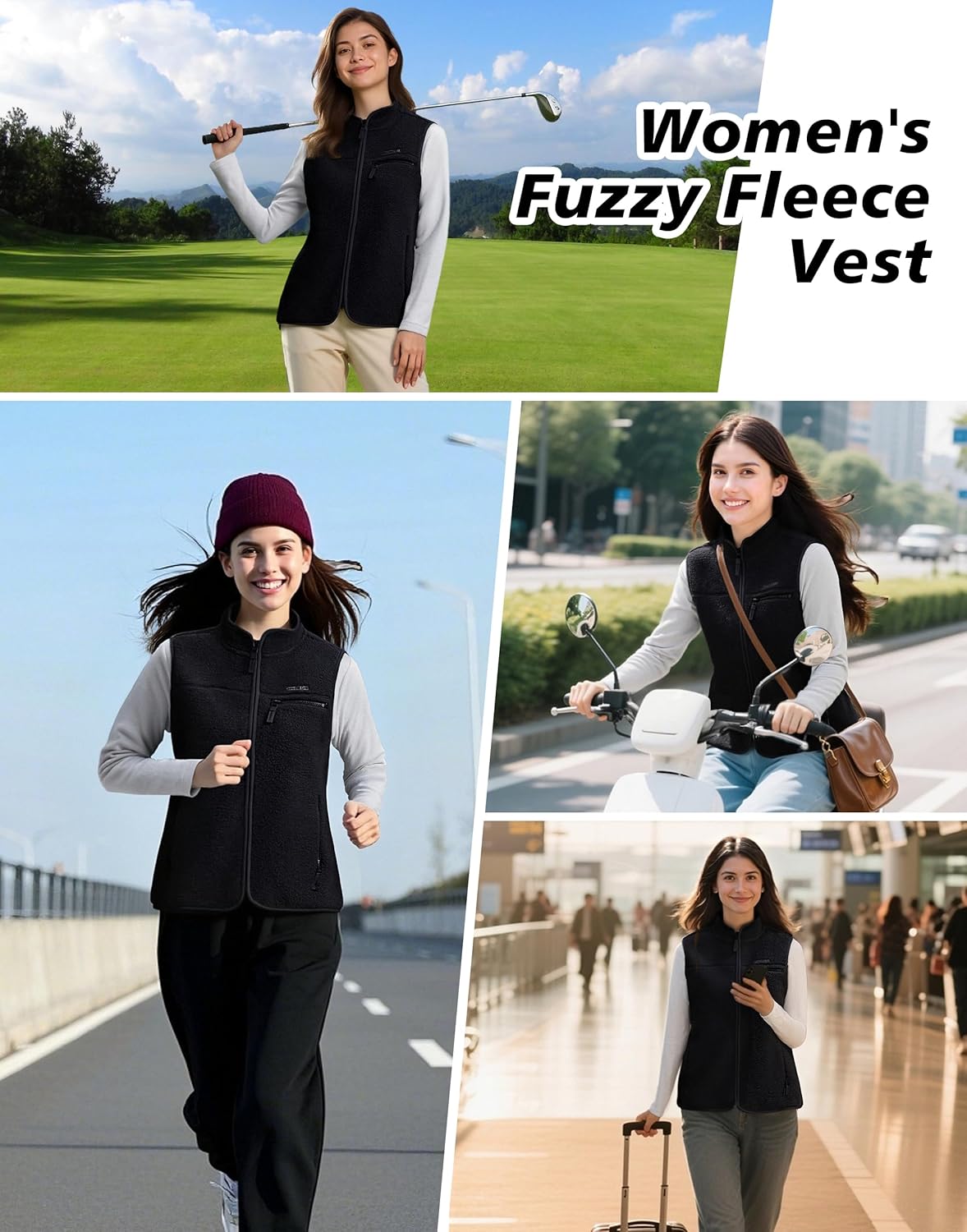 Pioneer Camp Women's Sherpa Fleece Vest, Warm Fuzzy Fleece Vest Sleeveless Casual Outerwear Jacket with 3 Zip up Pockets - Image 7