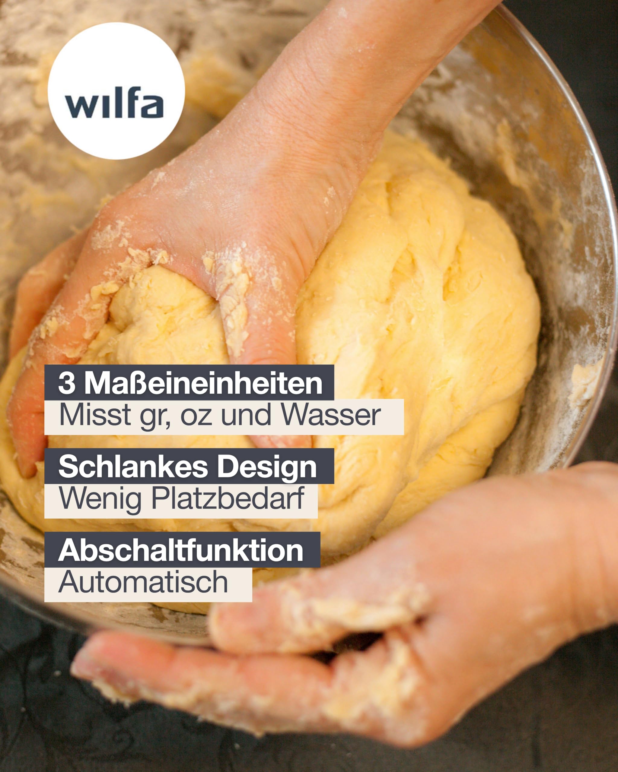 Wilfa GRAM STÅL Küchenwaage – digitale Waage aus rostfreiem Edelstahl – 1 Gramm Intervalle – 5kg Maximalbelastung, silber