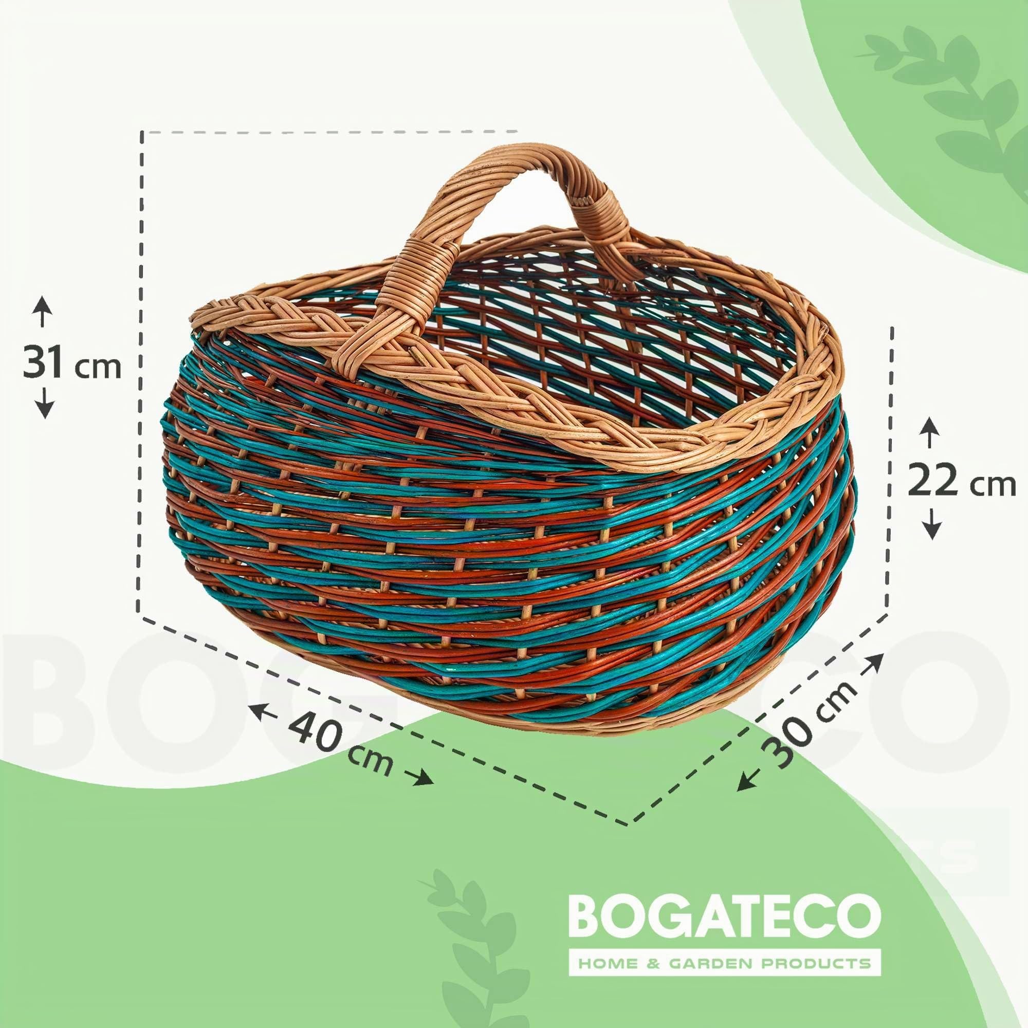 BOGATECO natürlicher Weidenkorb mit Griff | Großer Einkaufskorb 40X22X30 | Handgewebt, in zwei Farben erhältlich | Aufbewahrungskorb | Warenkorb | GRÜN