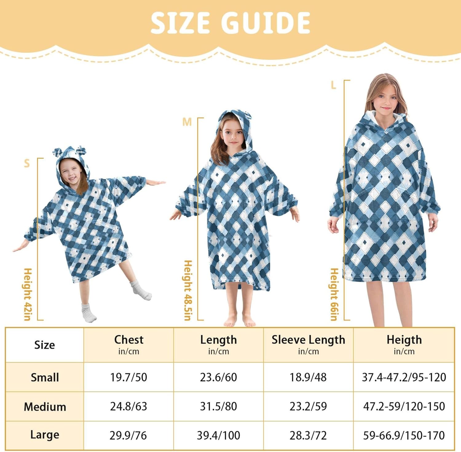Buffalo Check Plaid Kids Wearable Blanket Hoodie with Pocket and Sleeves for Toddlers, Cute Hoodies Girls B0403961