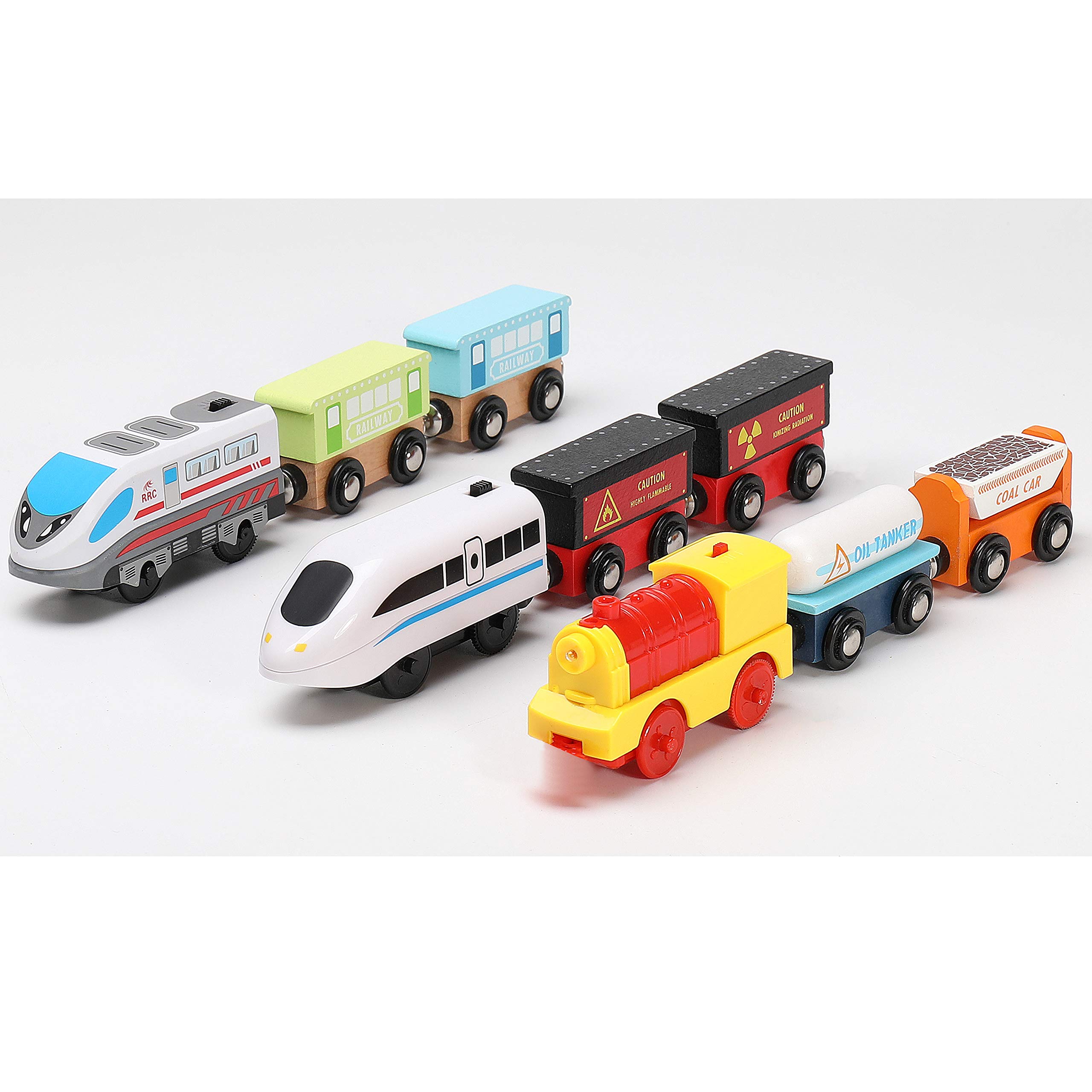 Buy On Track USA Wooden Trains Set Motorized Action Trains, 9 Piece