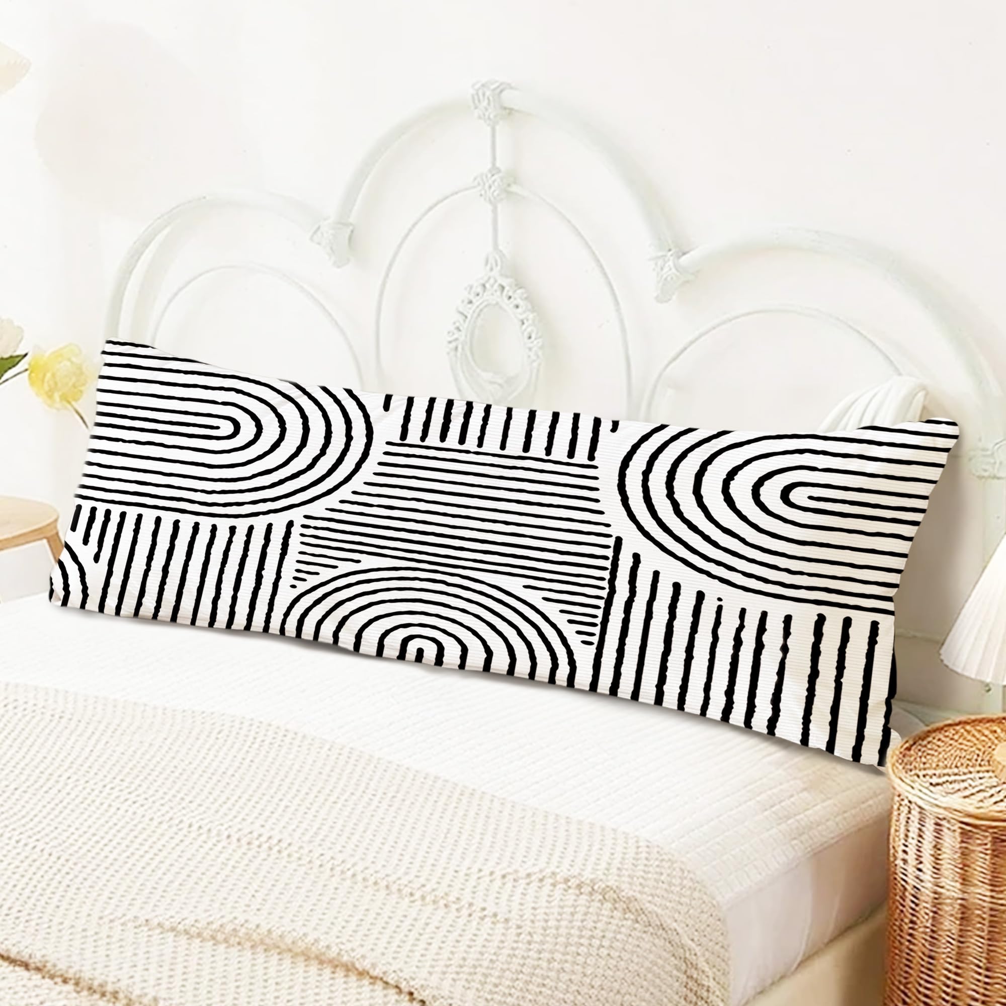 SNNDER Modern Abstract Black and White 20x54 Body Pillow Cover with Zipper Modern Home Decor Mid Century Contemporary
