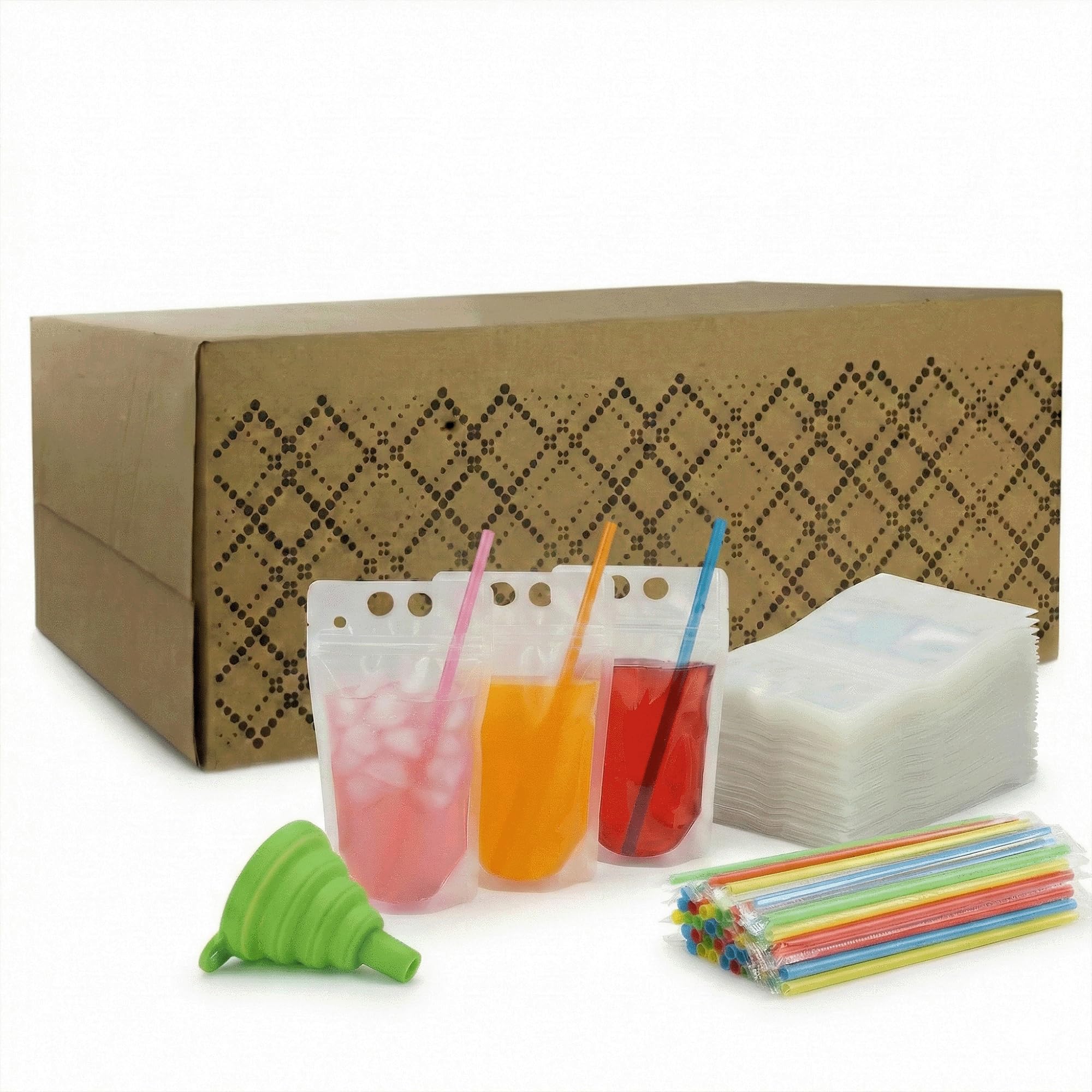 C CRYSTAL LEMON 400PCS Drink Pouches with 400 Straws Reusable Juice and Smoothie Bags with Zipper Seal BPA-Free