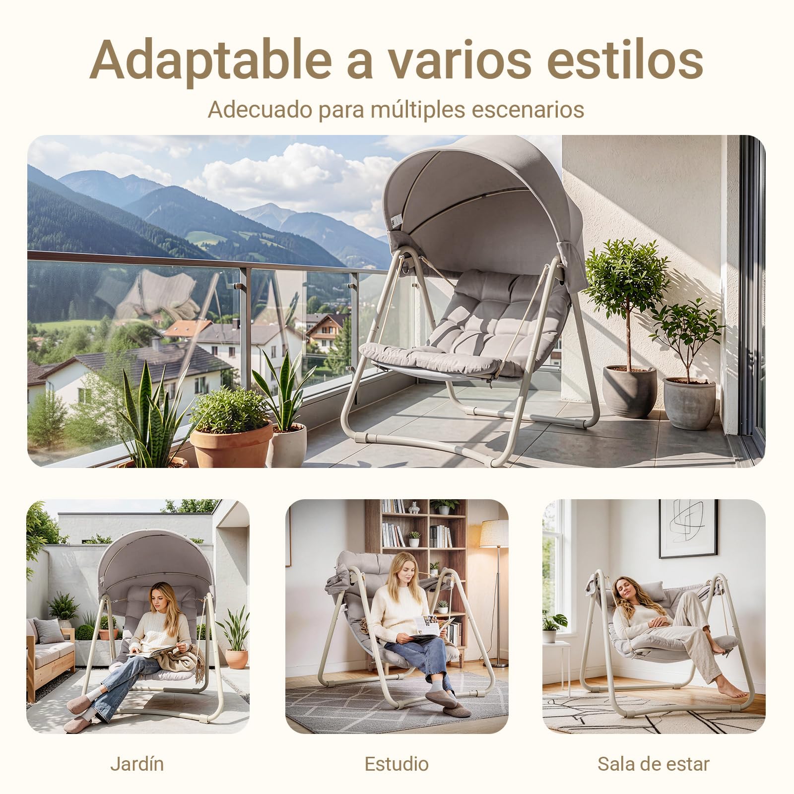 Sobuy Columpio Jardin Exterior Colgante Exterior con Parasole Regolabile Muebles Jardin Exterior Sillón Relax e Hamacas Jardin Beige 108x126x163 cm OGS62-MI