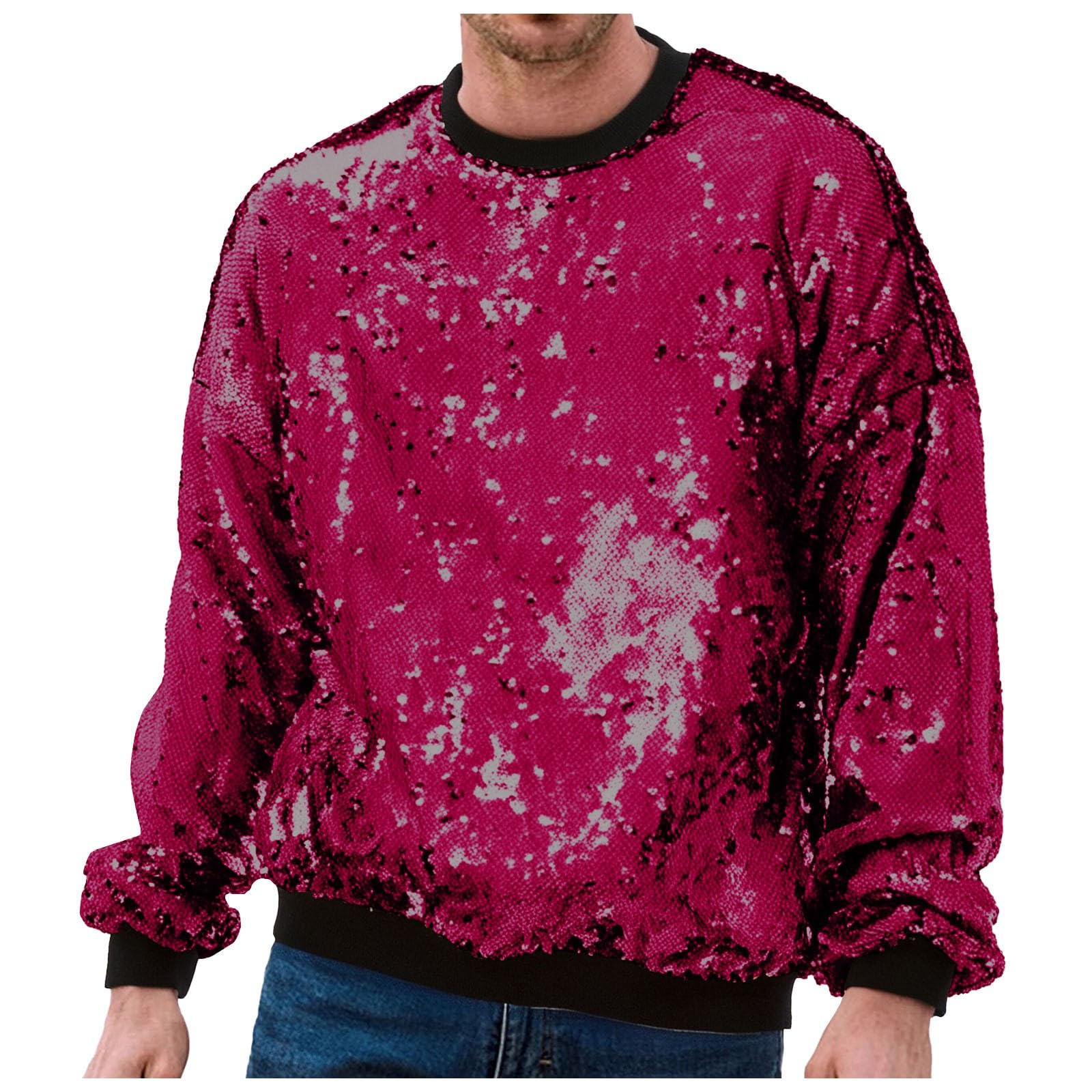 Generisch Felpa da uomo con paillettes, reversibile, girocollo, casual, business, commercio estero, 2026