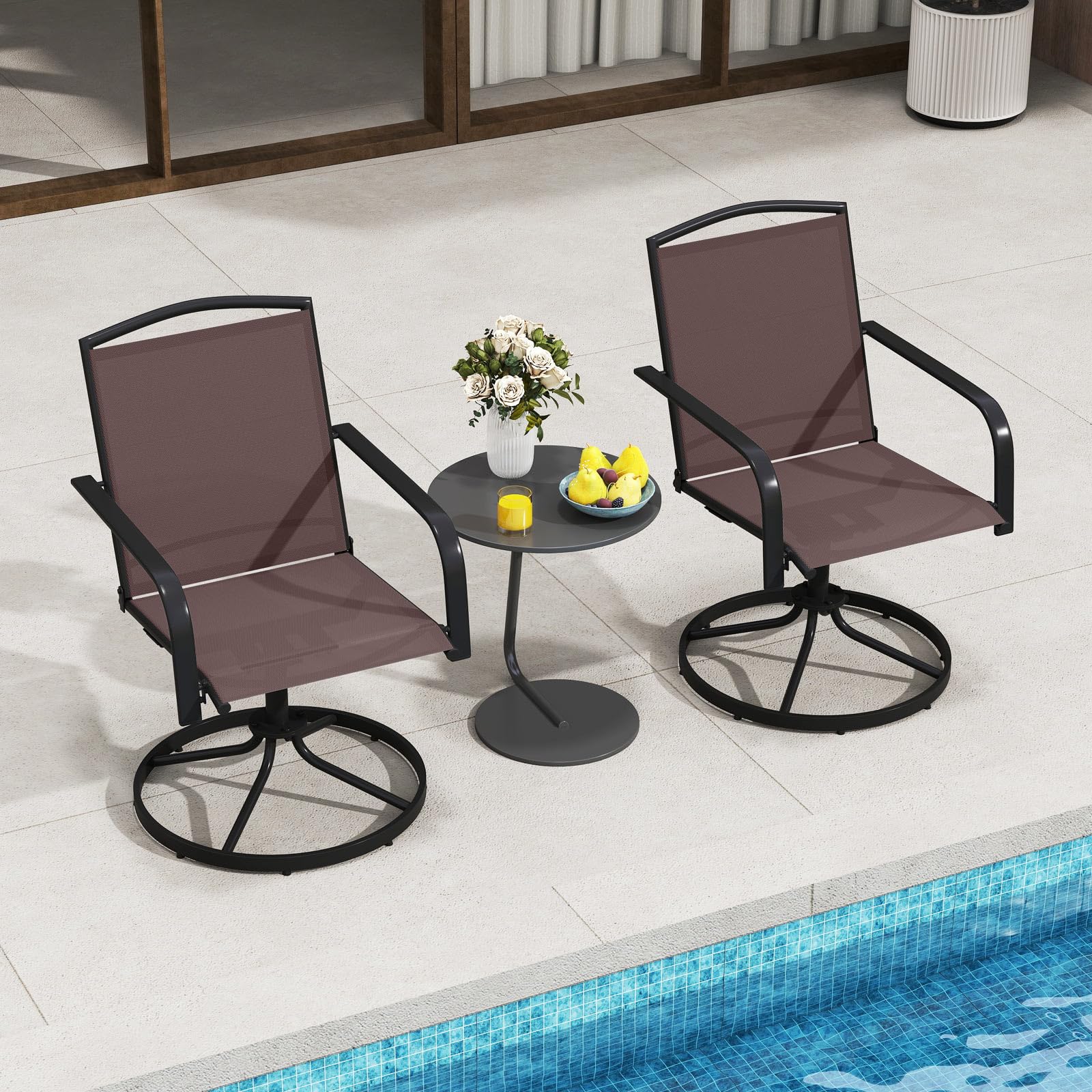 GIANTEX Juego de 2 Sillas Mecedoras Giratorias, Sillones con Respaldo Alto, Reposabrazos y Tejido Transpirable, Marco de Metal, Carga hasta 150 kg, Sillas para Patio, Jardín, Terraza (Marrón)