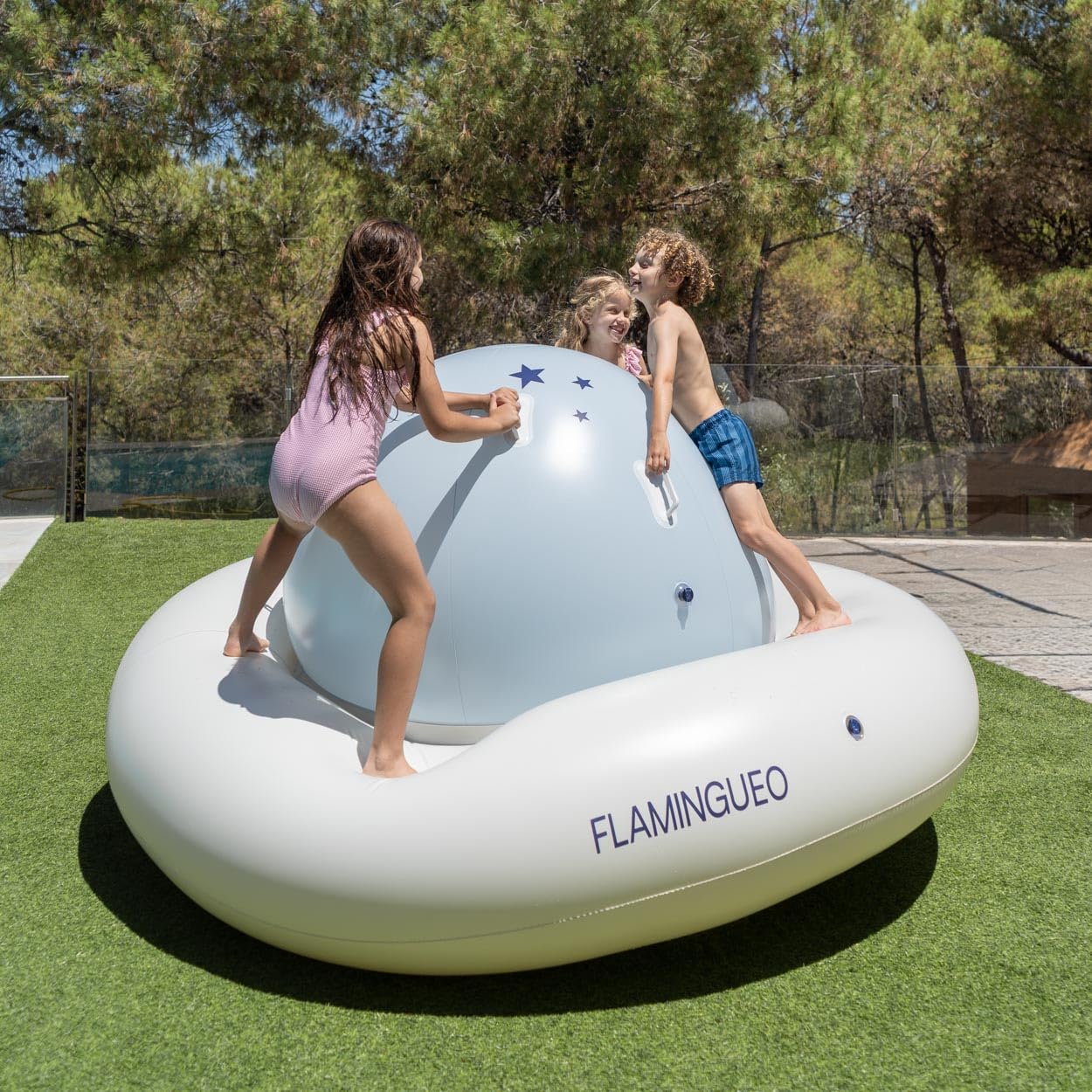 Flamingueo Flotador, Hinchable para Niños, para Piscina y Jardín | PVC Extrarresistente, 6 Asas de Agarre, Multicolor
