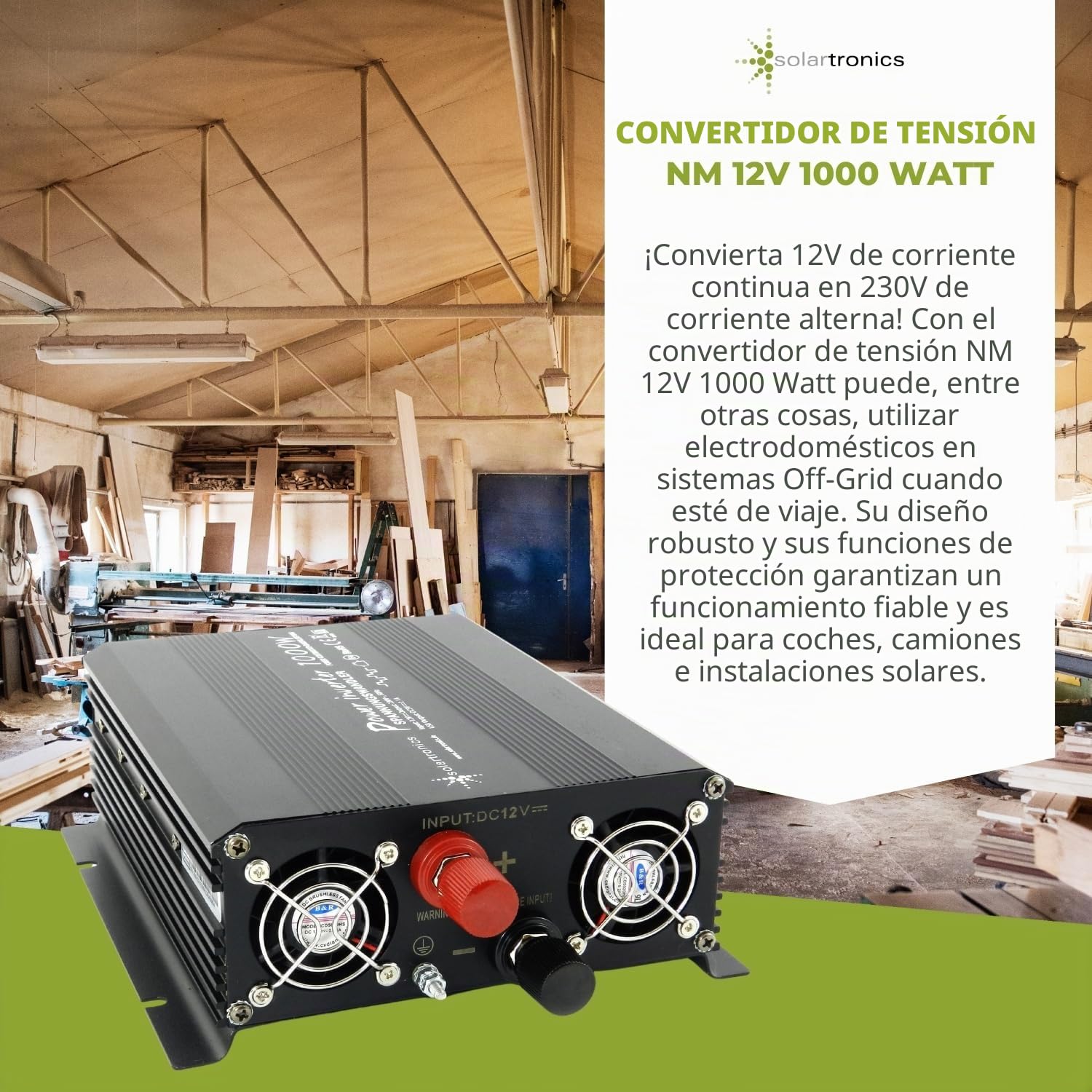 Convertidor de Tensión 1000-2000 Vatios 12-230V Negro