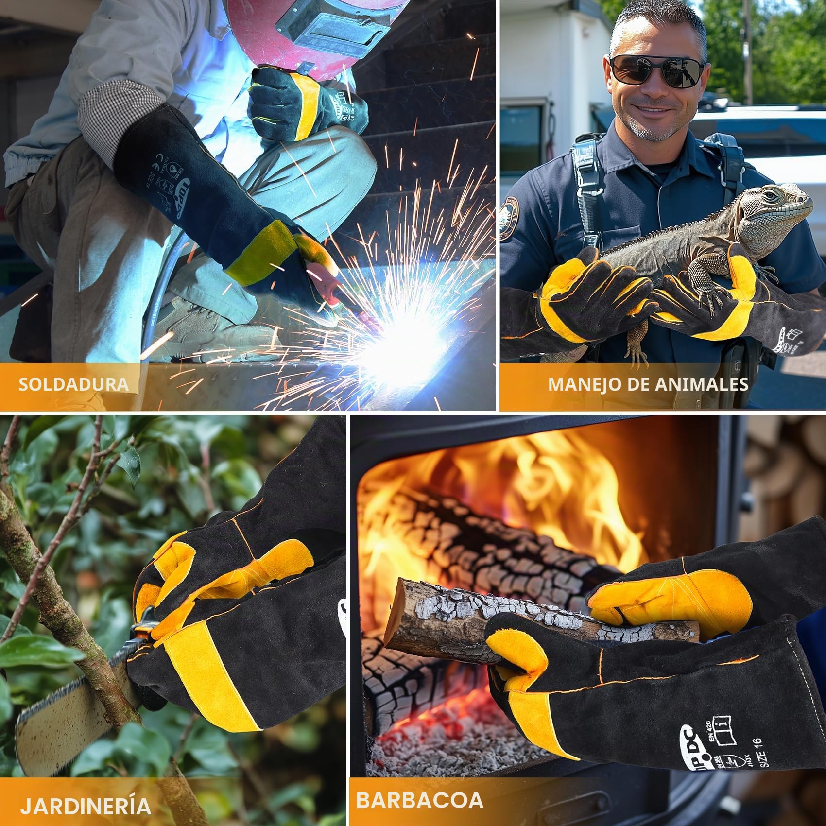 TOPDC 16 pulgadas, 1600 ° F, guantes de soldadura de cuero Forge/Mig/Stick