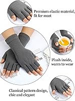 Vista 2 de Guantes sin dedos para mujer, guantes de medio dedo de invierno, elásticos, sin dedos, unisex
