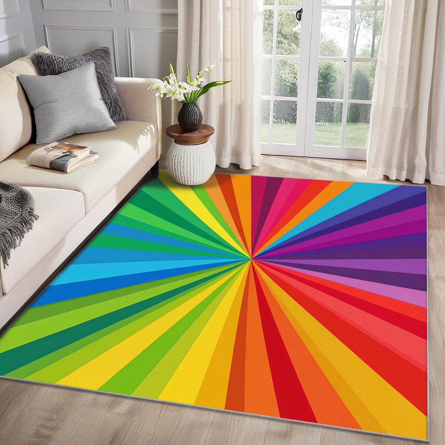 Regenbogen Teppich Wohnzimmer 100x140cm Bunt Optische Täuschung Deko Teppich für Bettvorleger Schlafzimmer Kinderzimmer Balkon, Weich rutschfest Waschbare