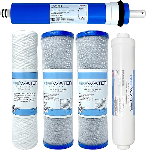 Fabricado en Estados Unidos – Juego de repuesto de filtro de agua de ósmosis inversa 75 GPD – Incluye membrana RO, 2 filtros de bloque de carbono,