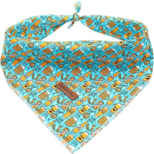 Lionheart glory Bandana para perro, 1 paquete de bufanda lavable suave azul para perro, estampado de cerveza, bandana cuadrada ajustable para perros Lionheart glory Bandana para perro, 1 paquete de bufanda lavable suave azul para perro, estampado de cerveza, bandana cuadrada ajustable para perros