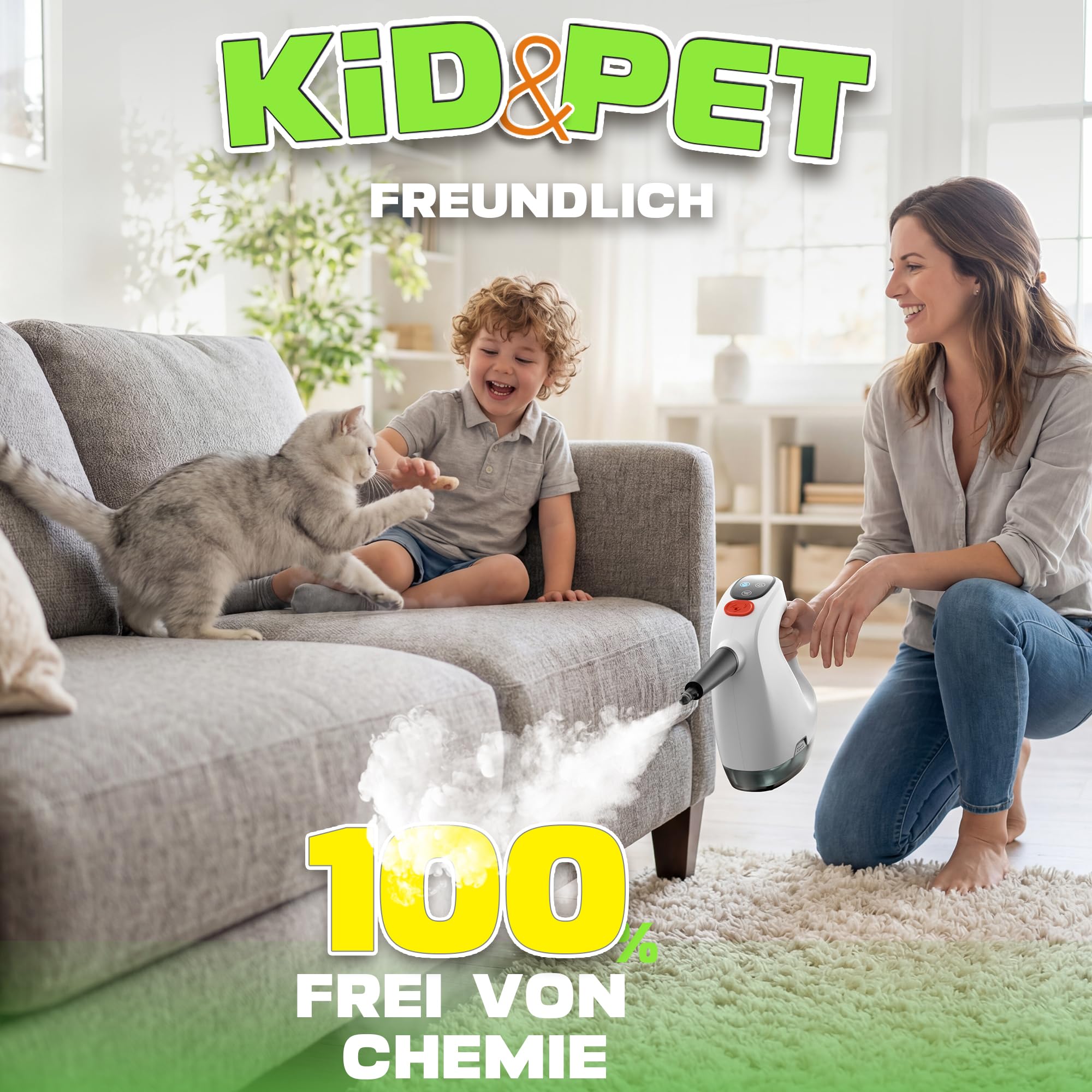 Handdampfreiniger 1200W, 500ml abnehmbarer Wassertank mit Reinigungsmittelspender, entfernt Fett und Schmutz, Dampfreiniger Handgerät für Küche, Bad, Fugen, Fenster & Haushalt