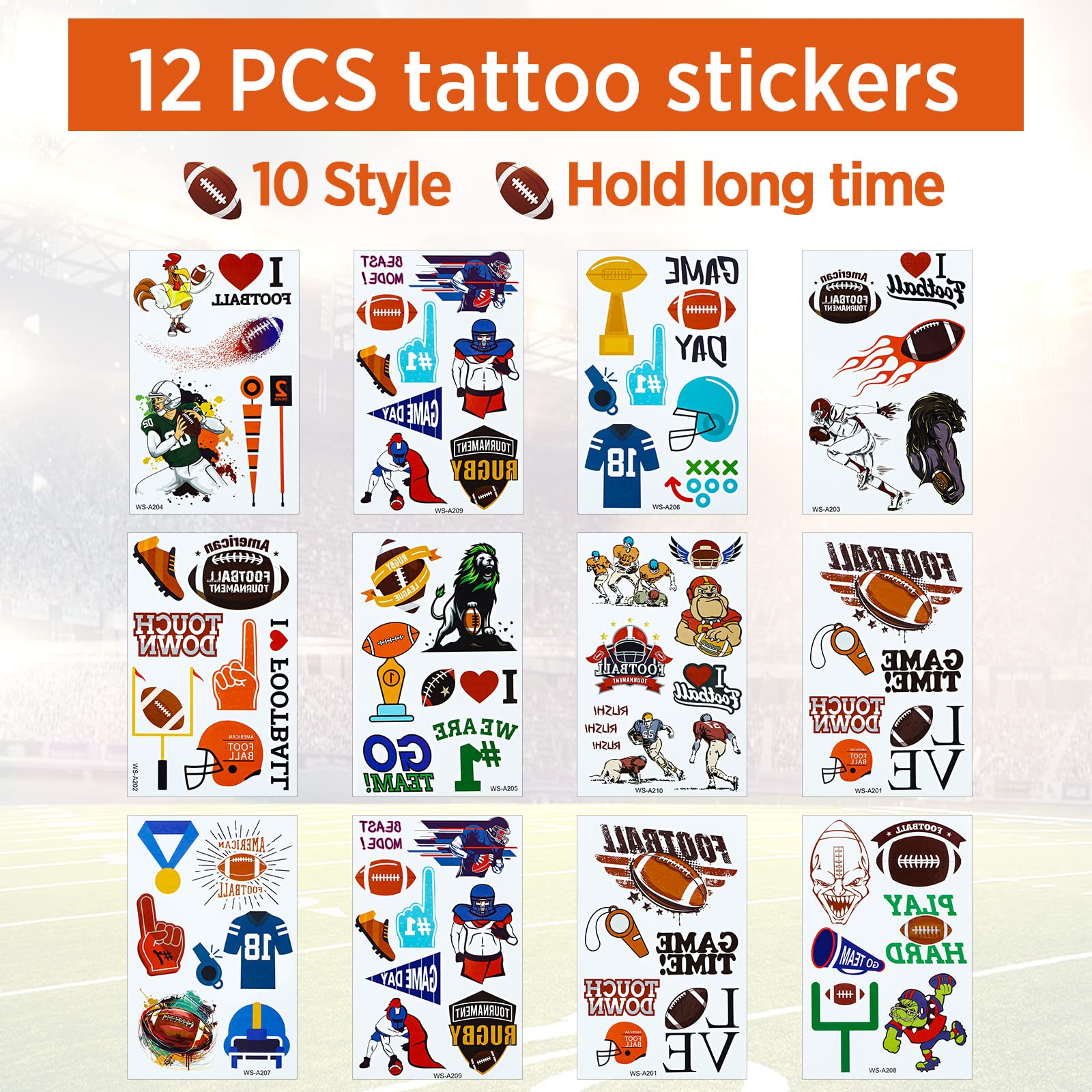 182 Pcs Football Party Favors Include Football Gift Bags Football Stickers Mini Football Stress Balls Football Silicone Wristband Keychain Tattoos Stickers Necklaces Erasers Straws Whistles Bookmarks