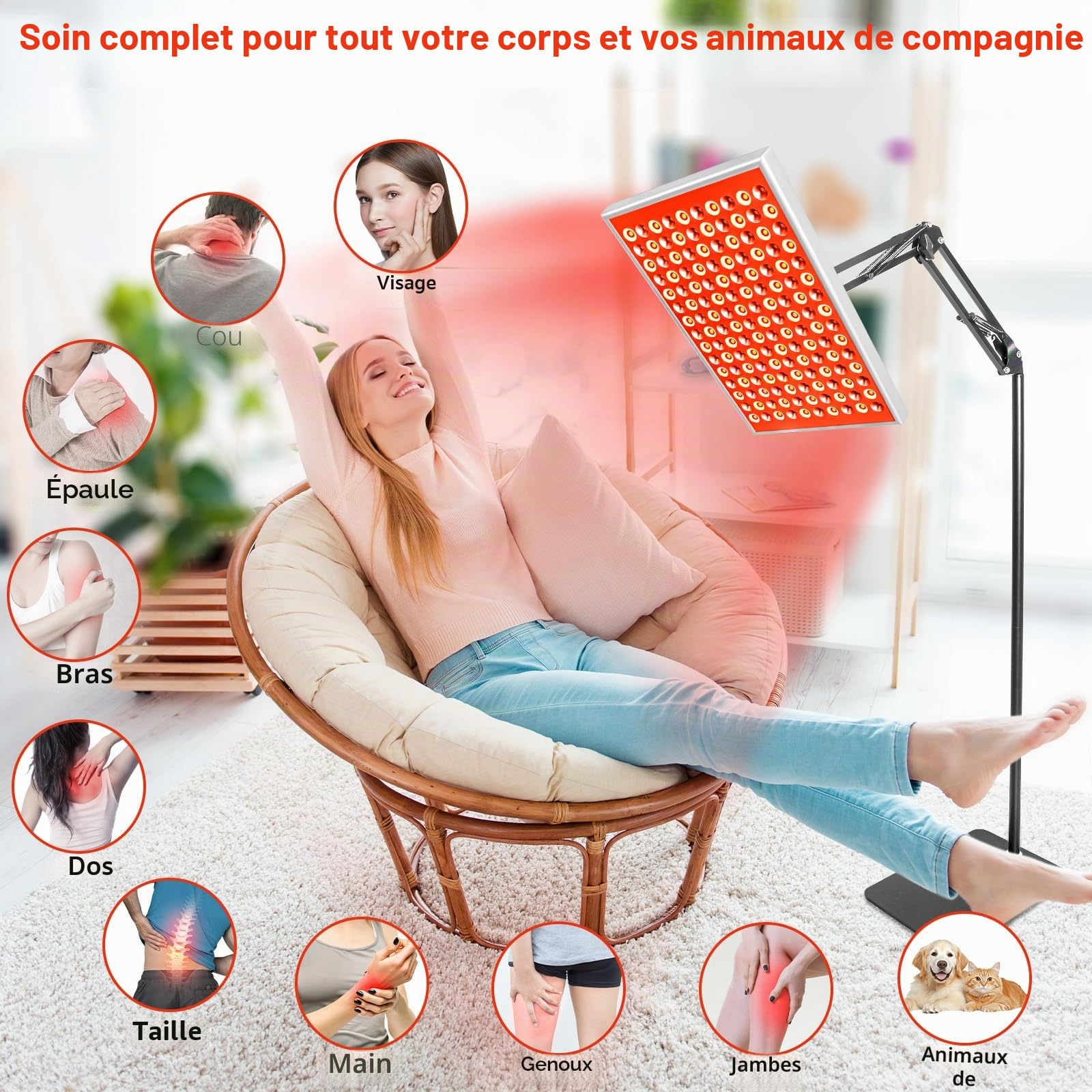Thérapie par lumière rouge pour le corps et le visage, thérapie par la lumière infrarouge avec support, panneau de lampe de thérapie par lumière rouge, lumière rouge 660 nm et 850 nm LED proche