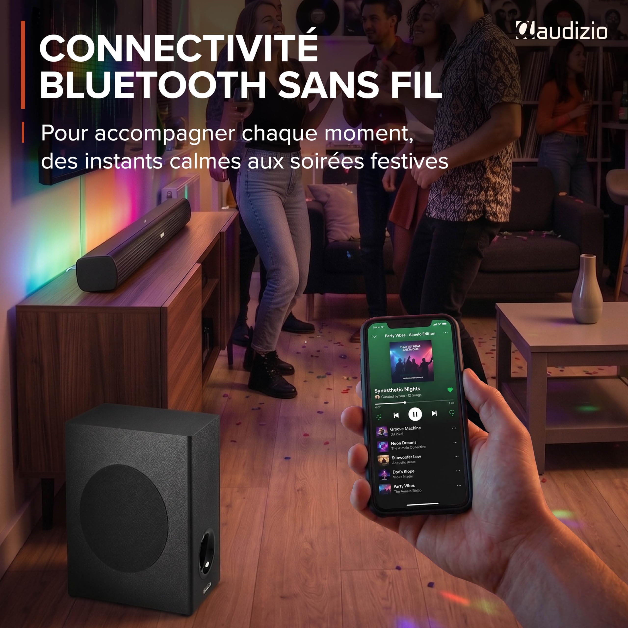 Audizio SB82S Barre De Son avec Caisson de Basse Filaire Bluetooth 5.3 HDMI Arc 120W, Soundbar 2.1 80 cm Optique, USB, AUX, Son TV Plus Puissant avec des Basses Profondes, Films, Musique et Jeux