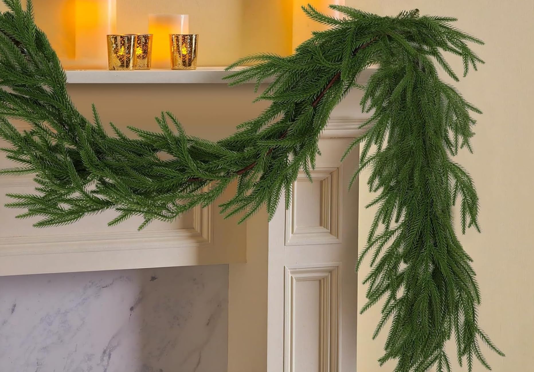 Guirlande De Noël Artificielle Pin Vert 180 Cm - Décoration Pour Cheminée, Porte, Table, Terrasse - PVC Réaliste