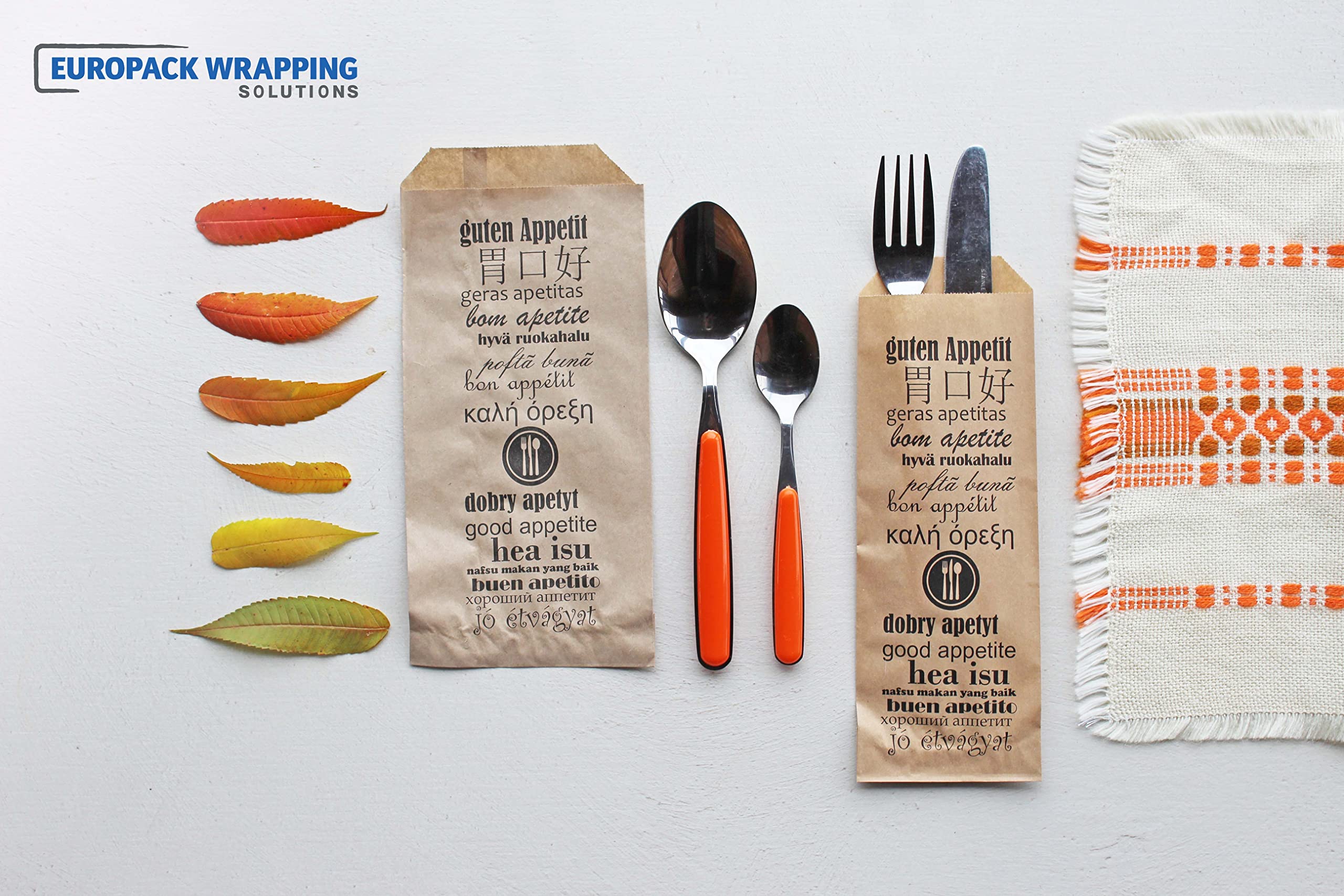 Europack Wrapping Solutions Bolsas para cubiertos de papel kraft natural 11x24cm, 1000 PIEZAS
