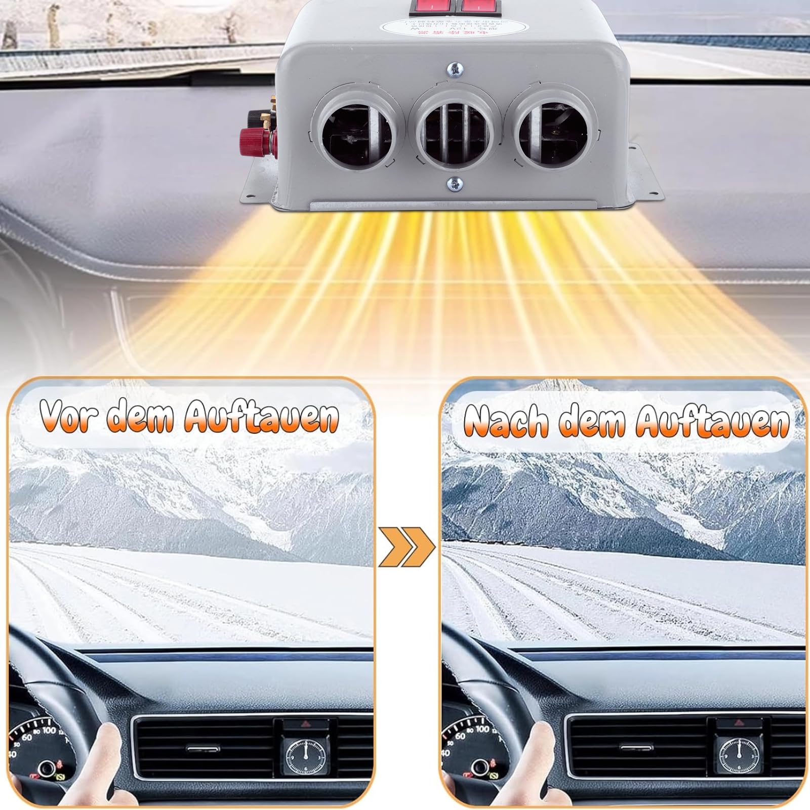12V 600W-800W Compacte Draagbare Auto Dashboard Ventilator Kachel Ontdooier, 3 Gaten Winter Snelle Verwarming Vorst Verwijderen