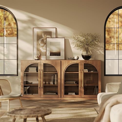 Miniatura 25 de BELLEZE Aparador Modular Acanalado Buffet con Almacenamiento, Mesa Consola Moderna de Mediados de Siglo con Puertas Arqueadas Simétricas, Elegante