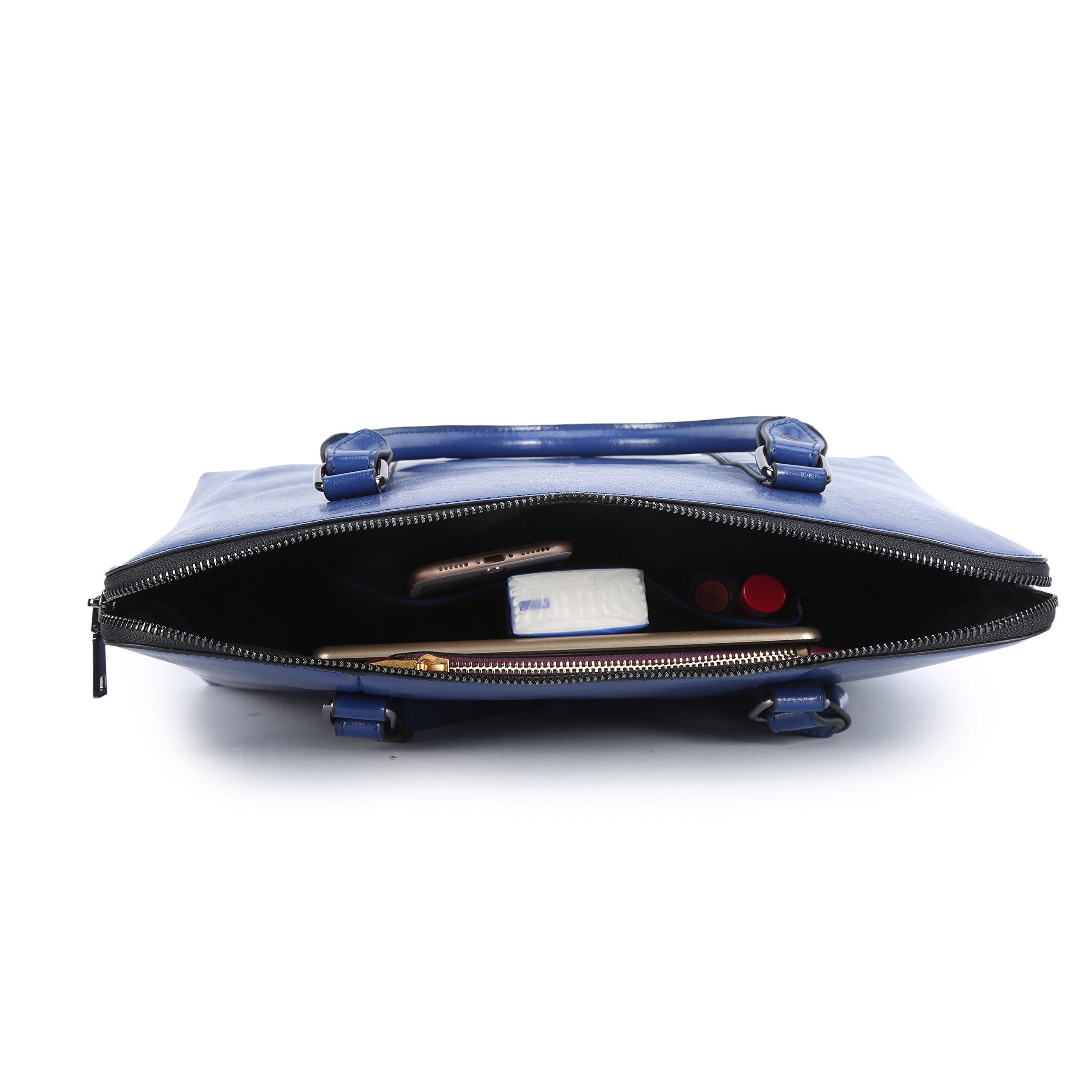 Cuero Negocios Mujeres Maletín Ordenador Portátil Bolsas Messenger Shouder Correa (Azul)