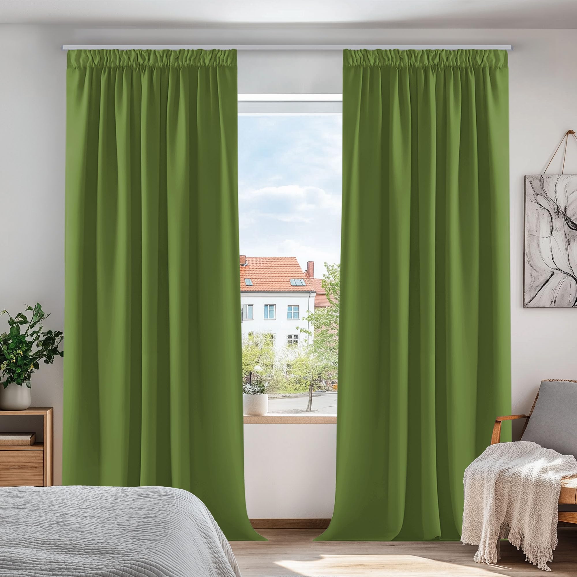 Deconovo Vorhang Blickdicht Kräuselband Gardinen Kinderzimmer Thermogardine Kälteschutz, 229x117cm(HöhexBreite), Apfelgrün, 2er Set