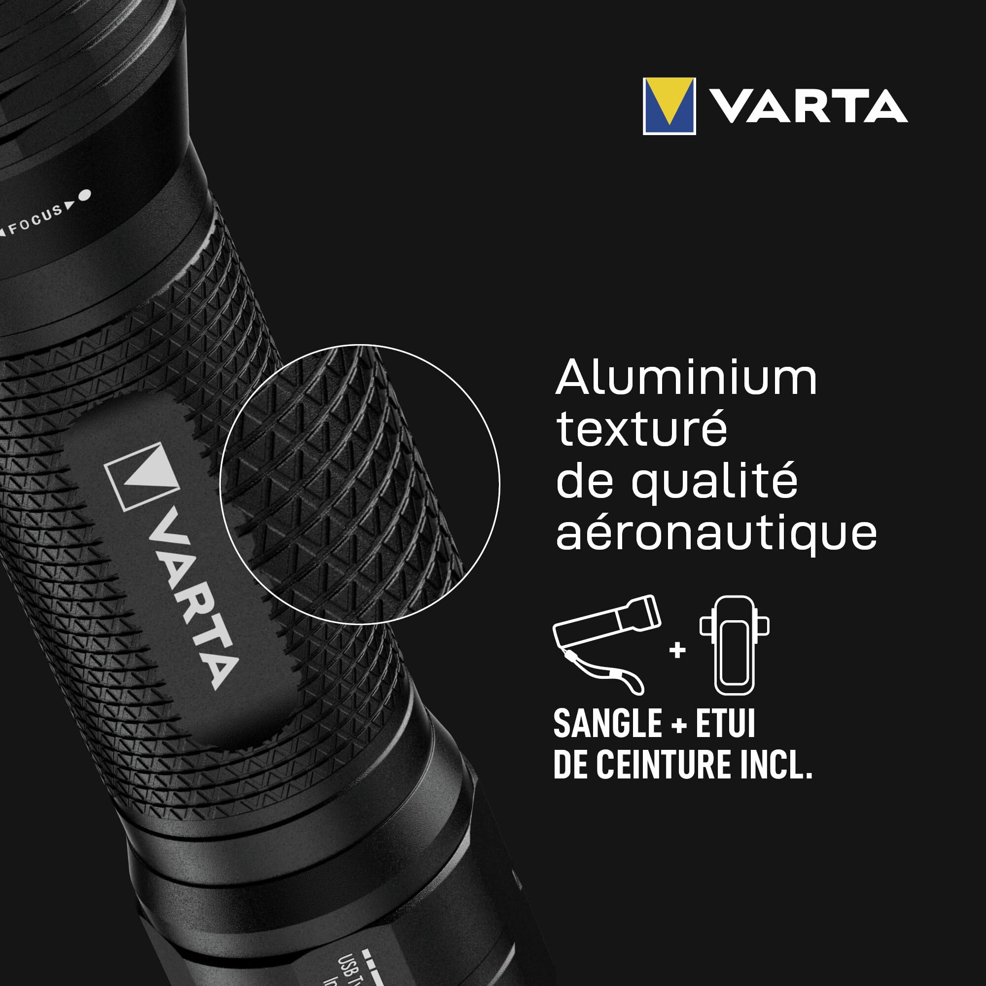VARTA Lampe Torche LED rechargeable, Night Cutter Pro F20R Tactique, 1000 lm, Brise-vitre, Étanchéité IP67, Aluminium de qualité aéronautique, Étui de ceinture et cordon inclus | 5 modes d'éclairage, fonction brise-vitre, IP67, aluminium aéronautique, USB