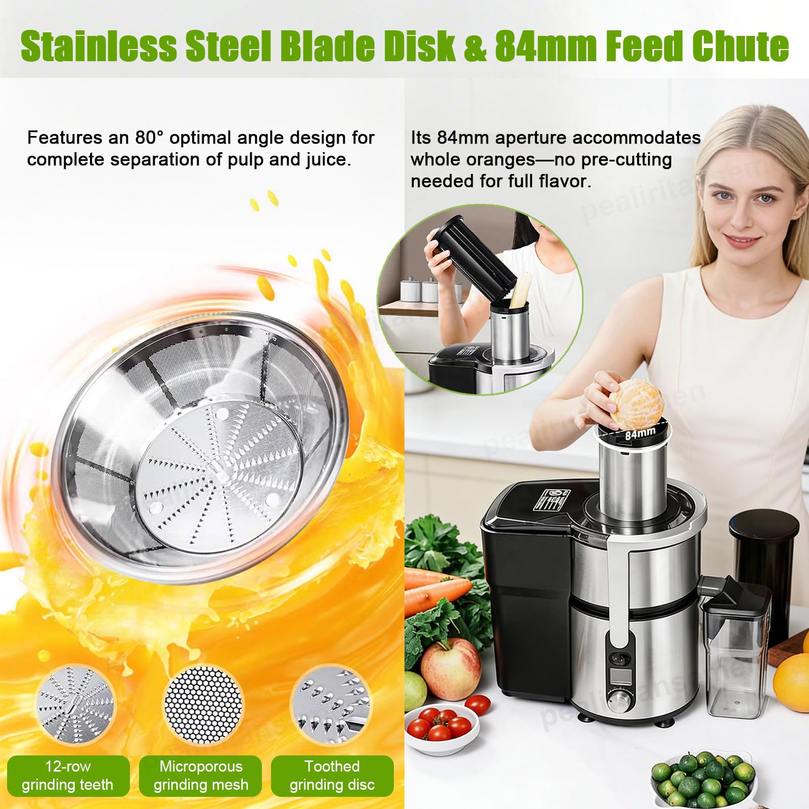 Centrifuga Professionale - Bocca di Alimentazione Extra Larga da 84 mm, Spreme Frutta E Verdura Intere Senza Tagliarle - Alta Resa di Succo, 5 velocità, per Bar, Bar, Bancarelle