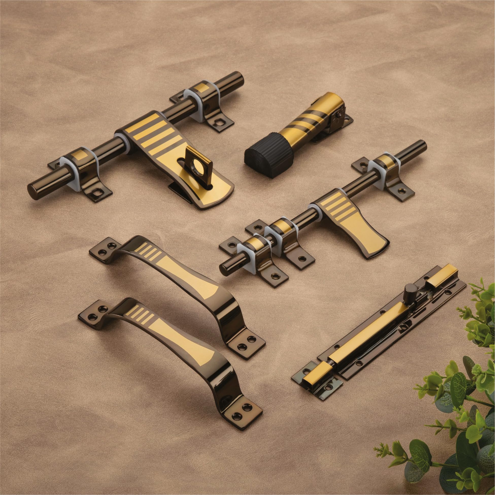 COMPASS D-Cut Stainless Steel Heavy Single Door Fitting Accessories Full Set/Kit (1 Aldrop, 1 Latch, 2 Handles, 1 Tower Bolt and 1 Door Stopper | 10" | Vintage Finish-image-17
