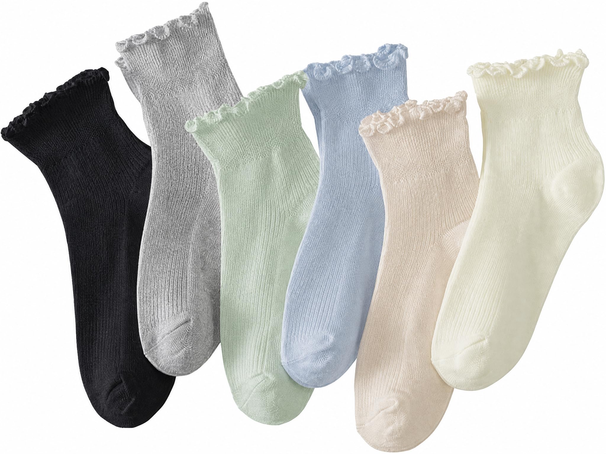 Hstyle 6 Pairs of Ruffle Socks Women, Cute Ruffle Ankle Socks