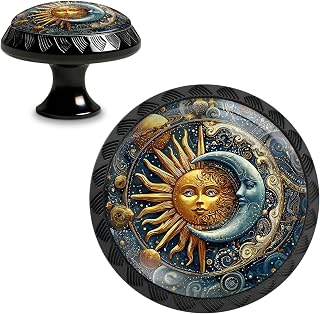 Yiruhe 4 Pack Sun and Moon in Cosmic Funny Kitchen Cabinet Knobs Crystal Glass Round Drawer Pulls for Dresser Cupboard Door Handles