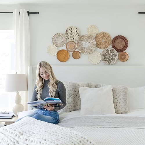 Miniatura 8 de RESPOROX ELEGANCE YOUR WAY Juego de 13 cestas tejidas colgantes para decoración de pared, cestas hechas a mano de bambú, ratán y pastos marinos