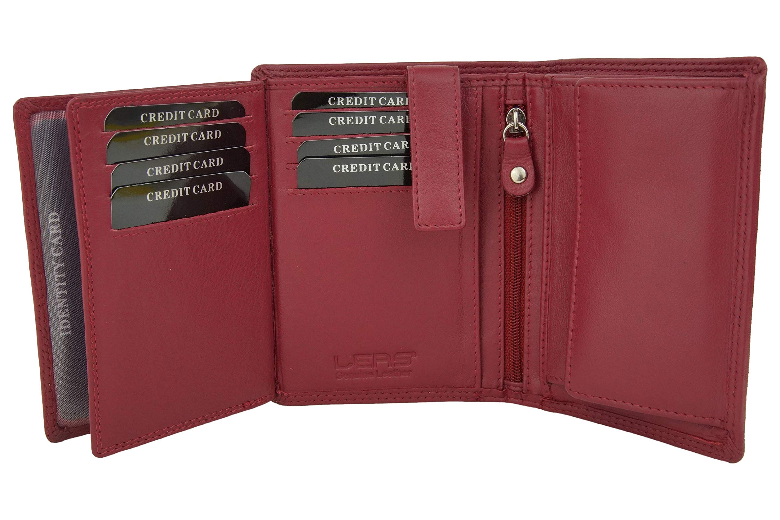 Cartera Hombre Monedero Mujer pequeña de Piel, Estilo Box para señores y señoras RFID Monedero Protección de Informaciones privadas Cartera de Bloqueo RFID LEAS, Piel auténtica, Rojo