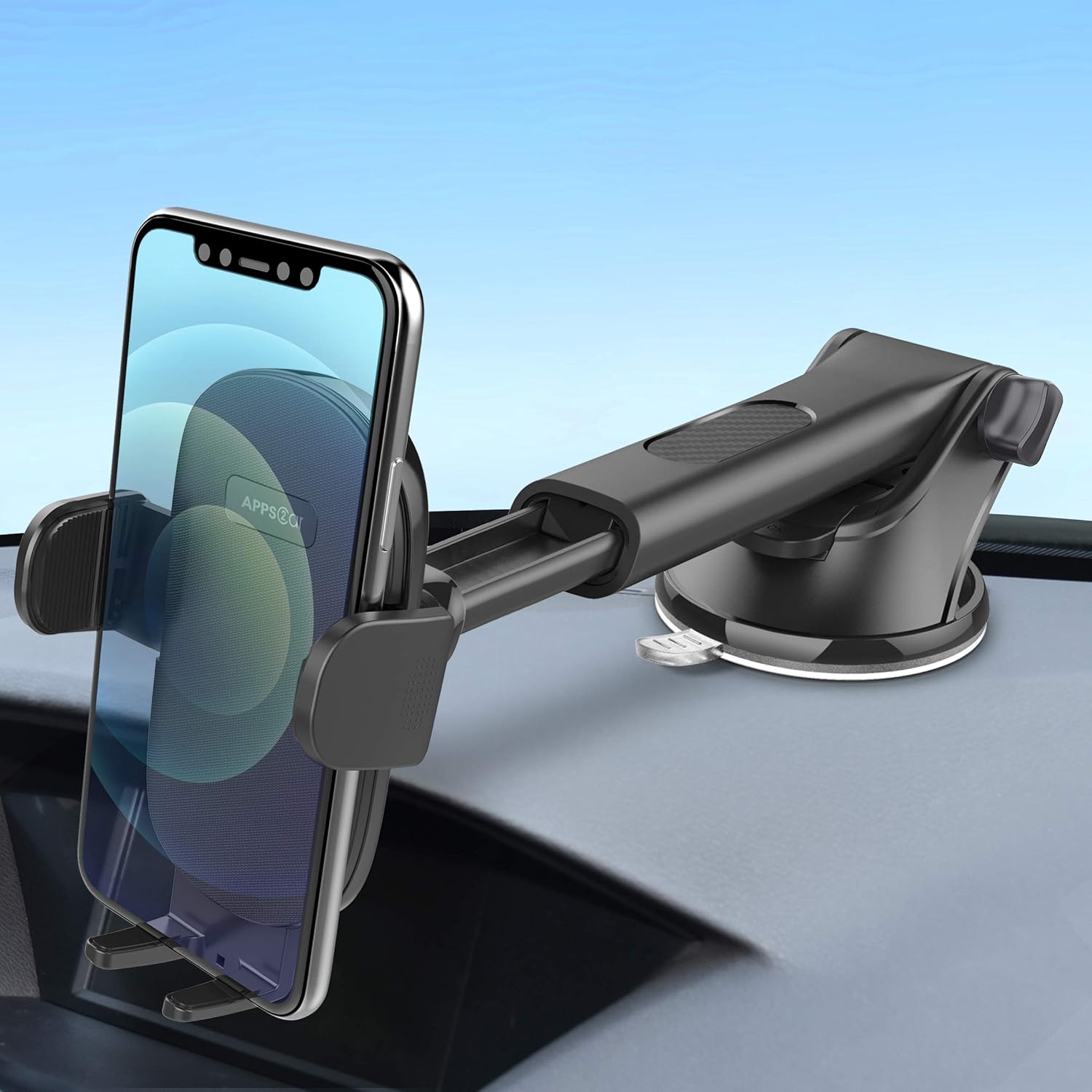 APPS2Car Suction Cup Car Phone Holder Mount, Dashboard/Windshield/Window Phone Holder for Car with Ultra Sticky Gel Pad, Compatible with iPhone, Samsung, All Cellphone, Thick Case & Big Phone Friendly : Cell Phones & Accessories