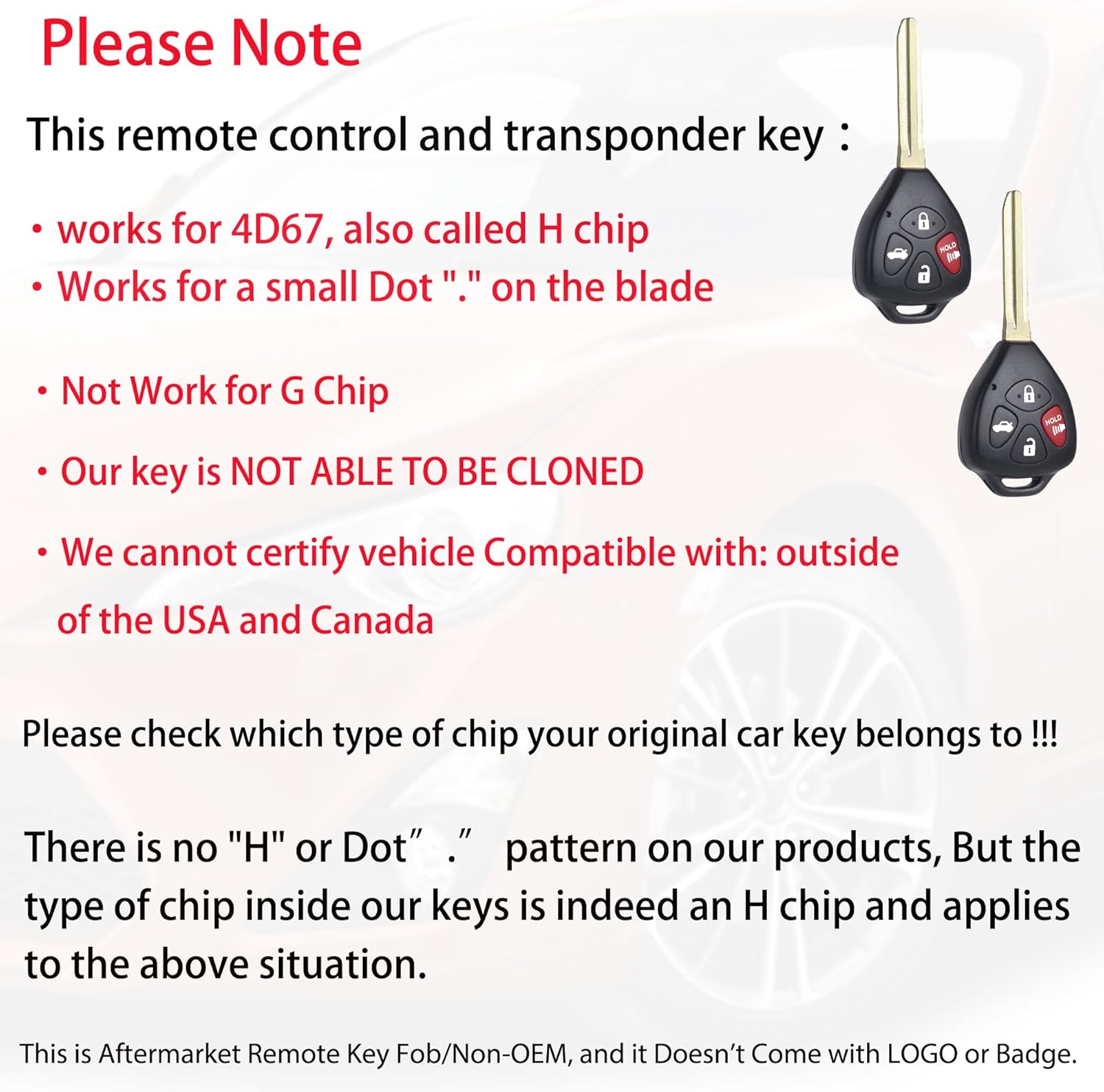MechanMagic Key Fob Remote Replacement Fits for Toyota Camry 2007 2008 2009 2010 2011/Corolla 2009-2010 HYQ12BBY H Chip Keyless Entry Remote Control 89070-06232 (Pack of 2)