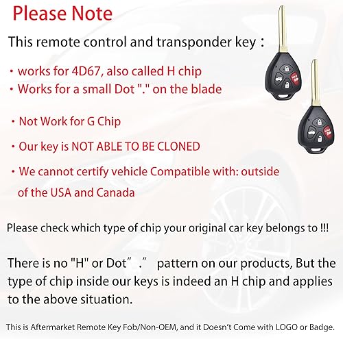 Vista 2 de MechanMagic Llavero remoto de reemplazo Compatible con Toyota Camry 2007 2008 2009 2010 2011Corolla 2009-2010 HYQ12BBY Control remoto de entrada sin