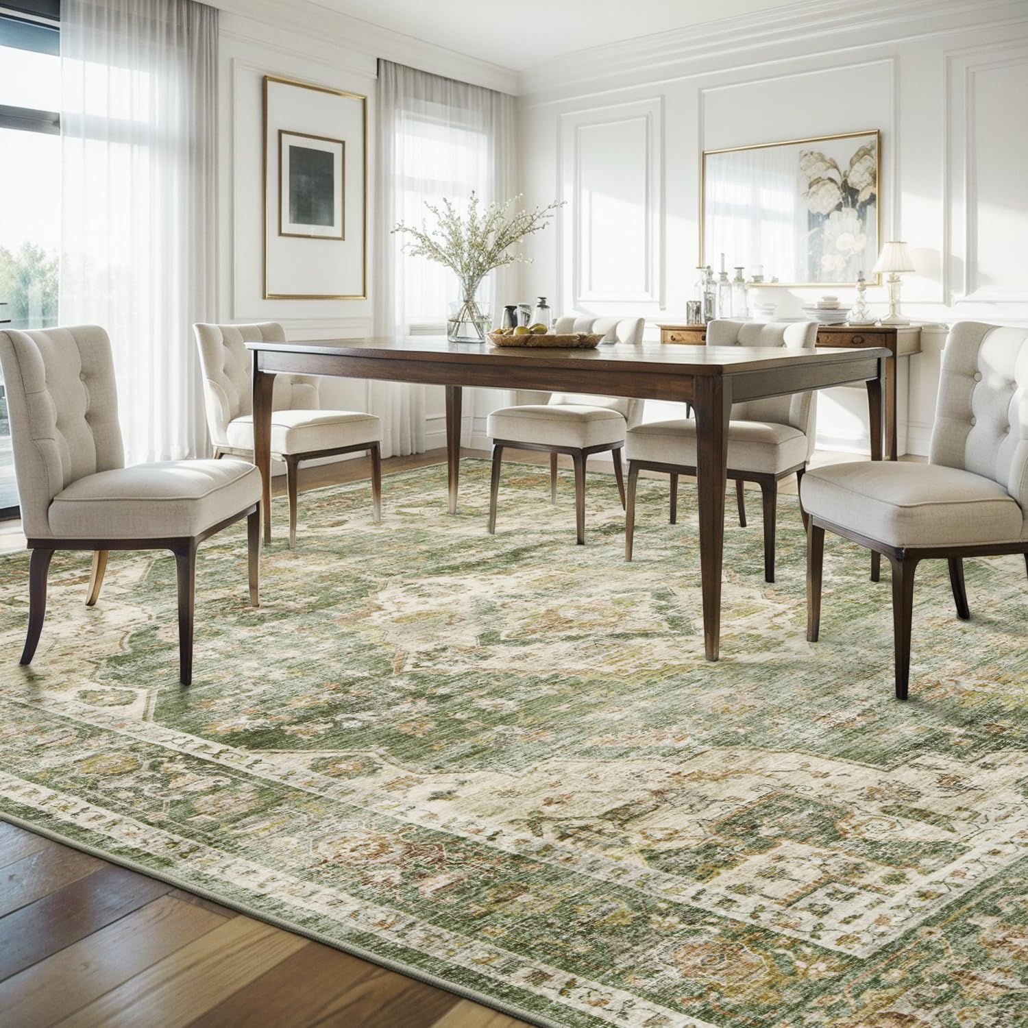 Amazon.com: AMOAMI Vintage Soft Green Area Rug - 9x12, Non-Slip