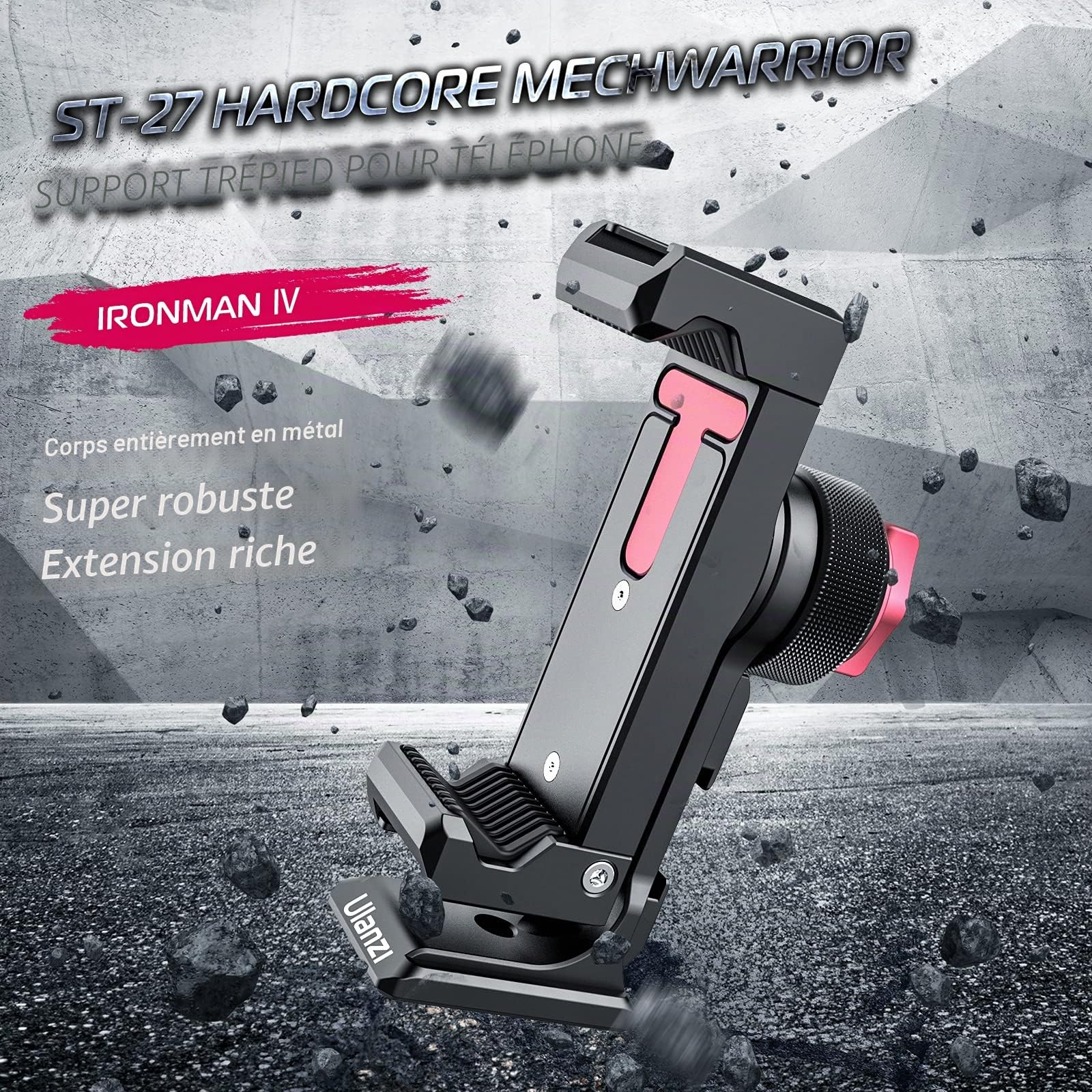 ULANZI ST-27 Adaptateur Trépied Smartphone en Aluminium iPhone Trépied Adaptateur avec Support Téléphone Arca-Swiss, Pince 1/4", Rotation 360° pour Vlogging