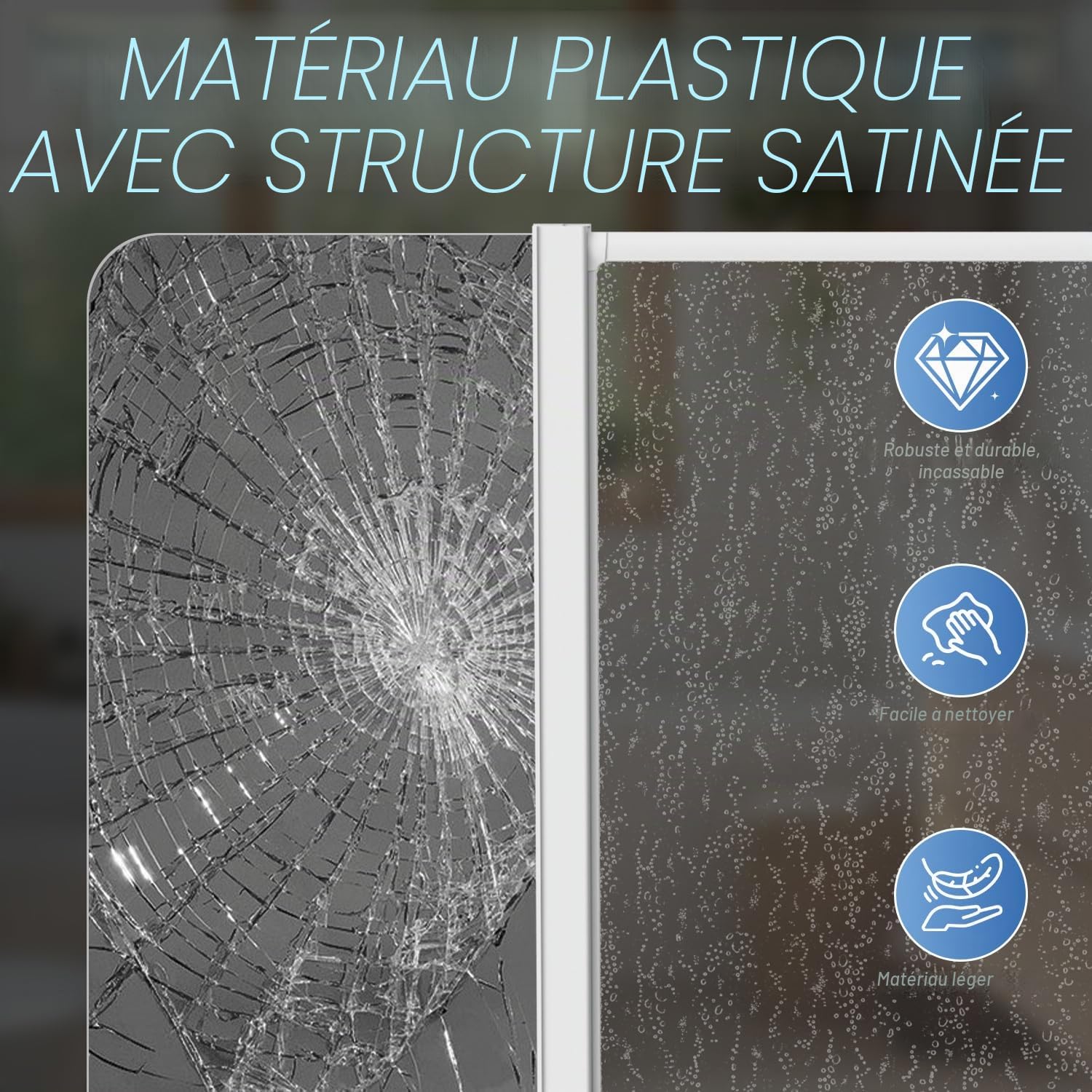 Paroi de douche pour baignoire 100×140 cm, 2 pièces pliables en plastique PS incassable, paroi de douche avec cadre en aluminium blanc, accessoire de baignoire avec structure de gouttes comme