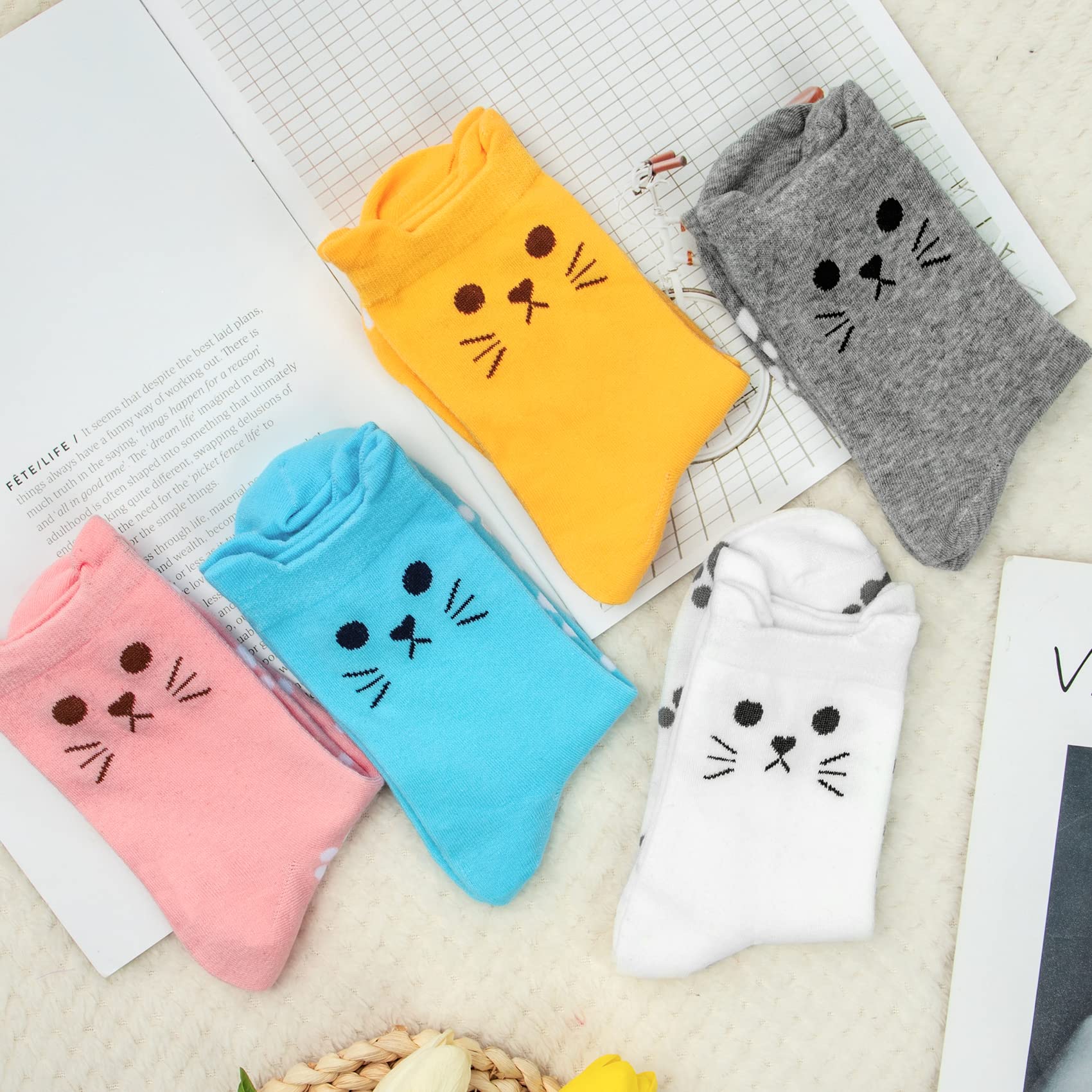 Chalier 5 Pares de Calcetines Divertidos para Mujer, CÓmodos Y Bonitos Calcetines Estampados Estampados Divertidos, Novedosos Calcetines de Gato para Mujeres, Regalos