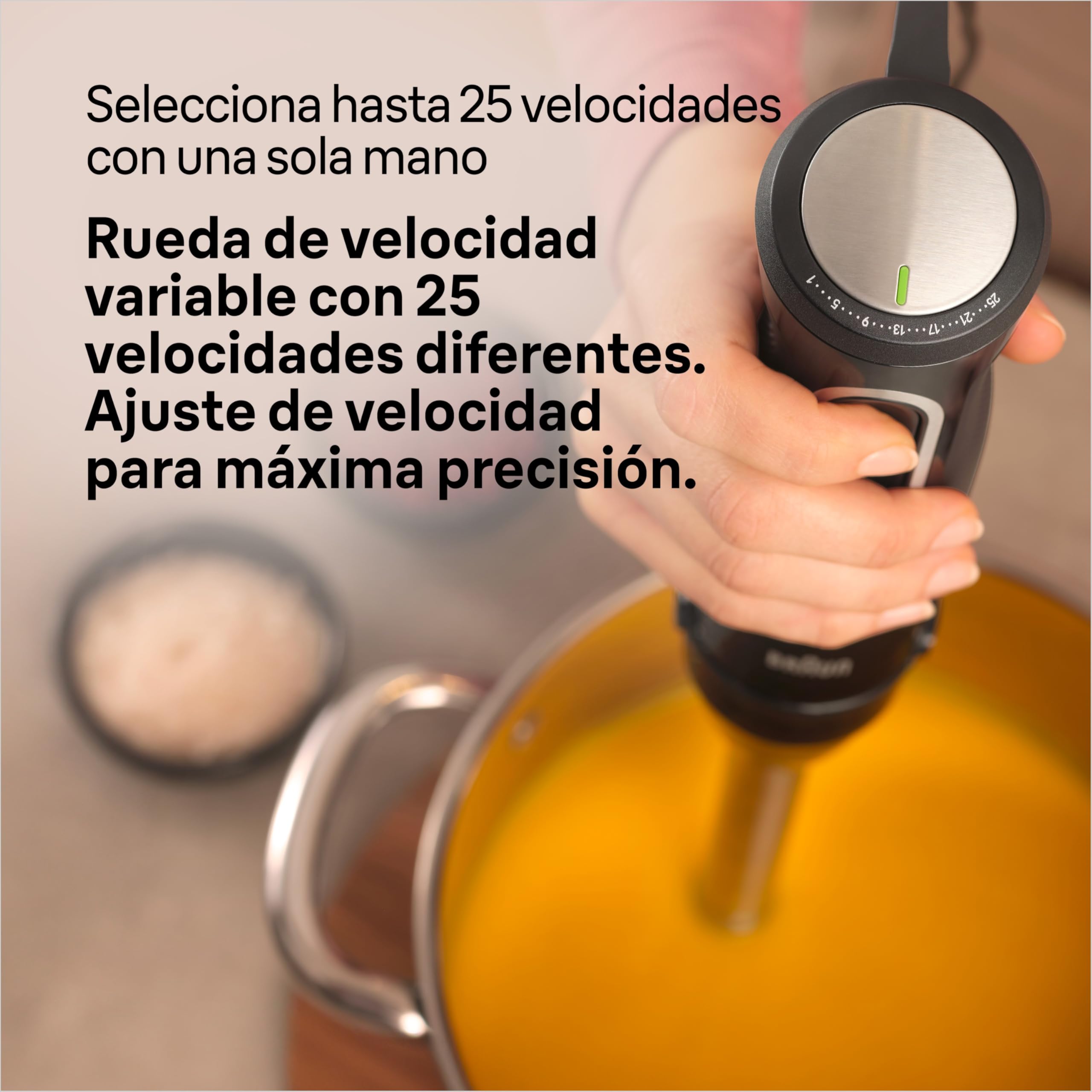Braun Minipimer MultiQuick 5 Pro - Batidora de mano con mini procesador, picadora y varilla para sopas, batidos y papillas para bebé, 25 velocidades + Turbo, 1000W, negro (MQ55755M)