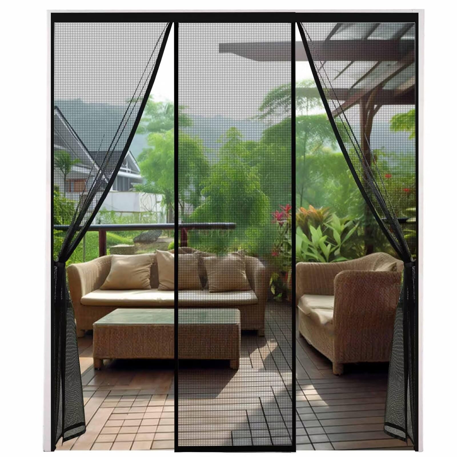 Door Net Screen with Magnet 100x180cm Black Screen Doors Fiberglass Mesh Letting Nature in Easy Install Netting for Sliding Door, Patio, Bedroom