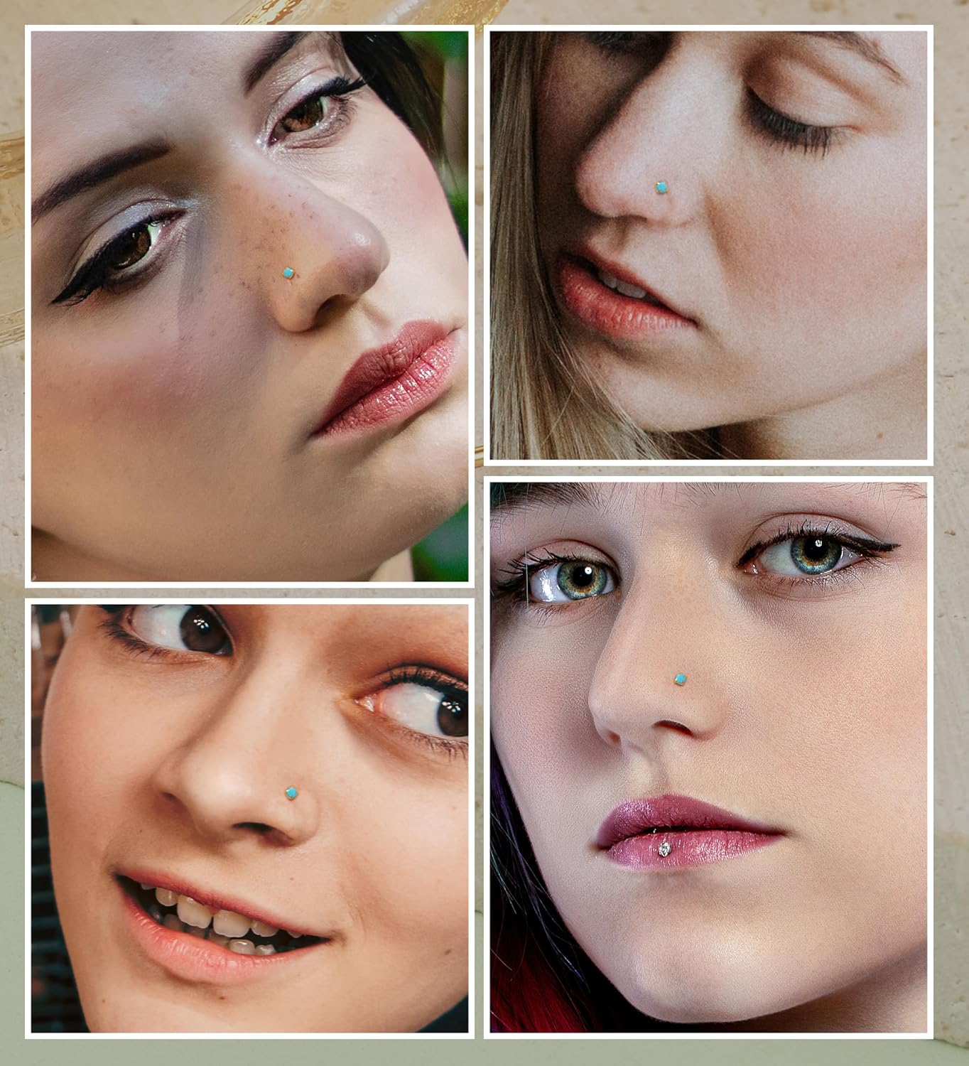 Turquoise Nose Rings Studs for Women Men 20G L Shaped Nose Studs Hypoallergenic Surgical Steel Nose rings Labret Lip Nose Piercing Jewelry - Image 7