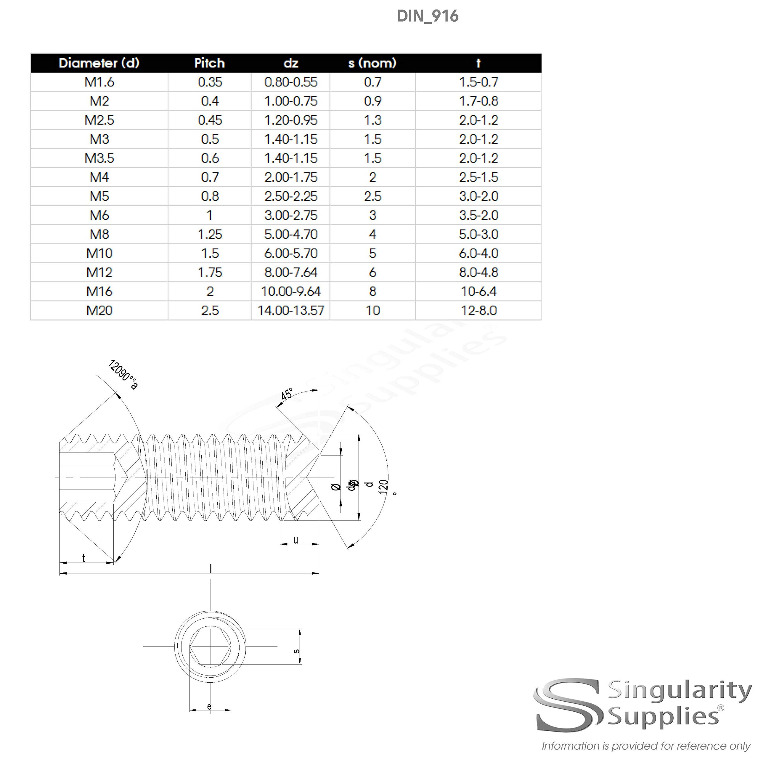 M2.5 x 10mm Cup Point Set / Grub Screws (DIN 916 / ISO 4029) - Stainless Steel (A2