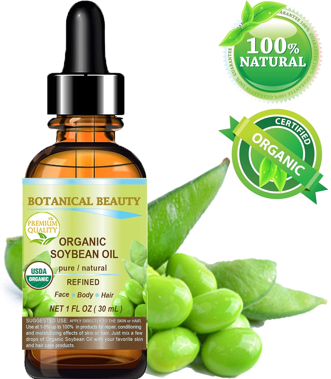 Botanical Beauty Organic SOYBEAN OIL 100% PURE Natural Refined Cold Pressed Carrier Oil for FACE, SKIN, BODY, HAIR, NAILS Skin Moisturizer, Skin Nourishing (1 Fl Oz 30 ml) - Image 3
