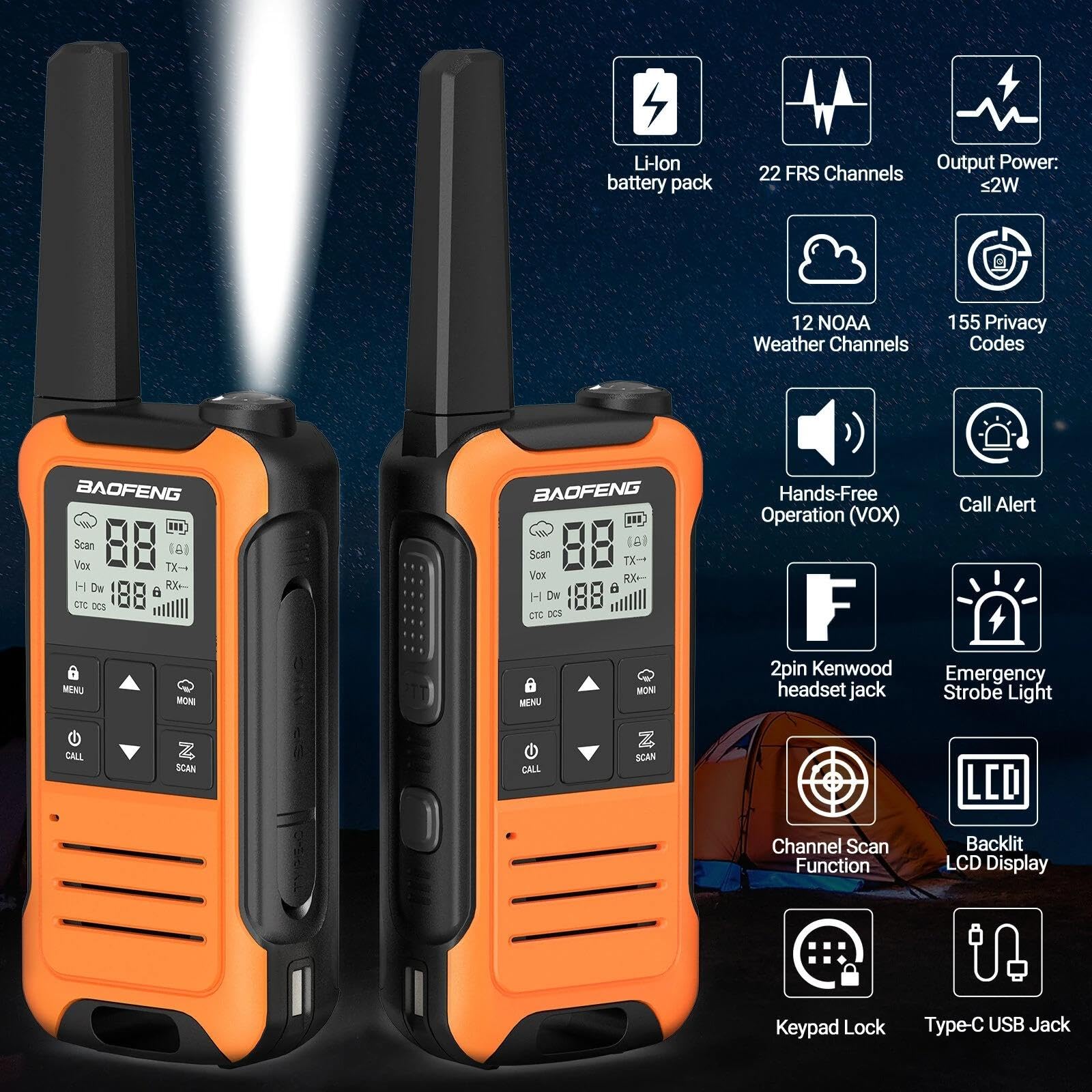 Valkyrie Baofeng Lisans Gerektirmez El Telsizi F22 | 22 Kanal | Type-C Şarjlı | 1400 mAh | 2’li Set